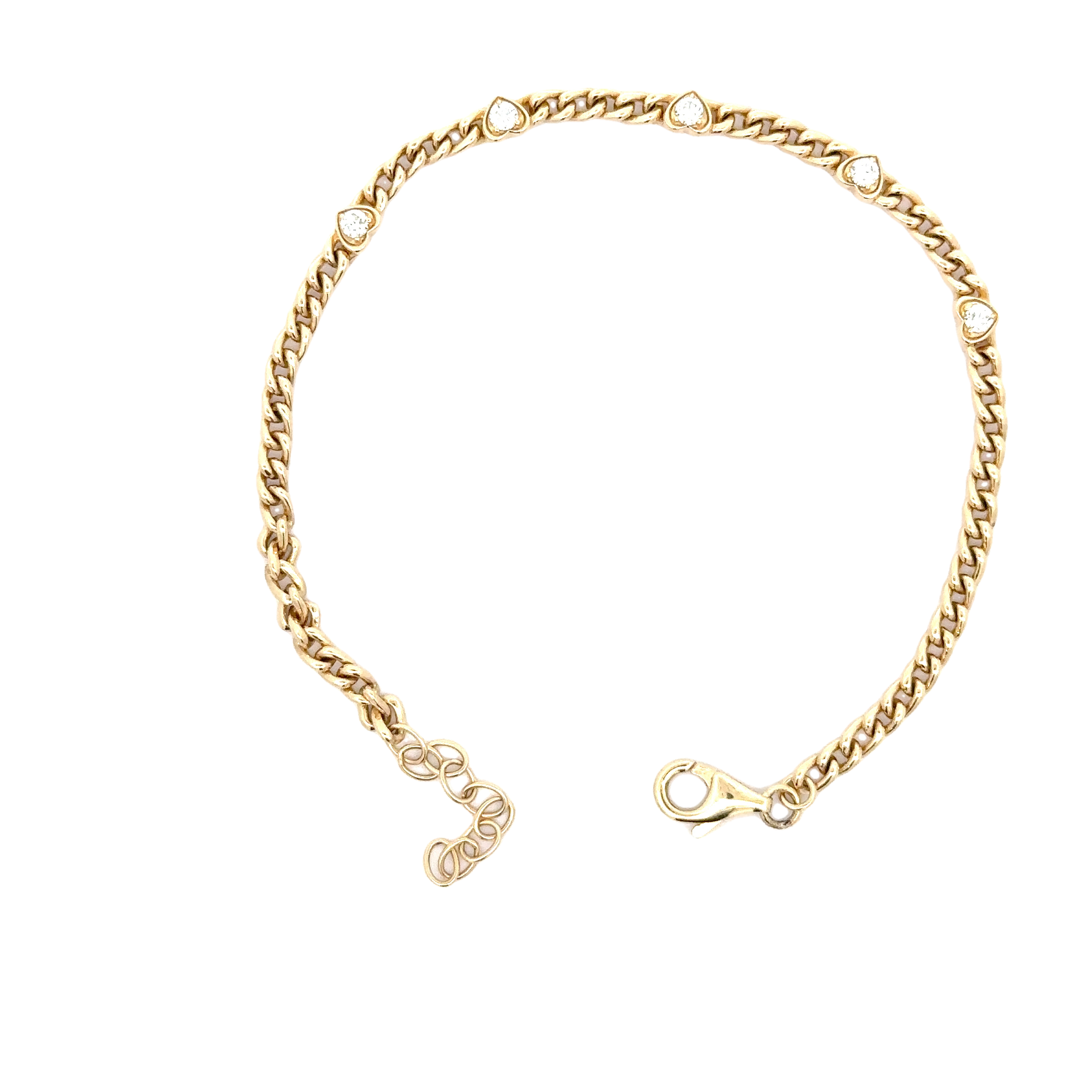 WD1709 14kt Gold Baby Cuban Chain with 5 Diamond Detail Hearts