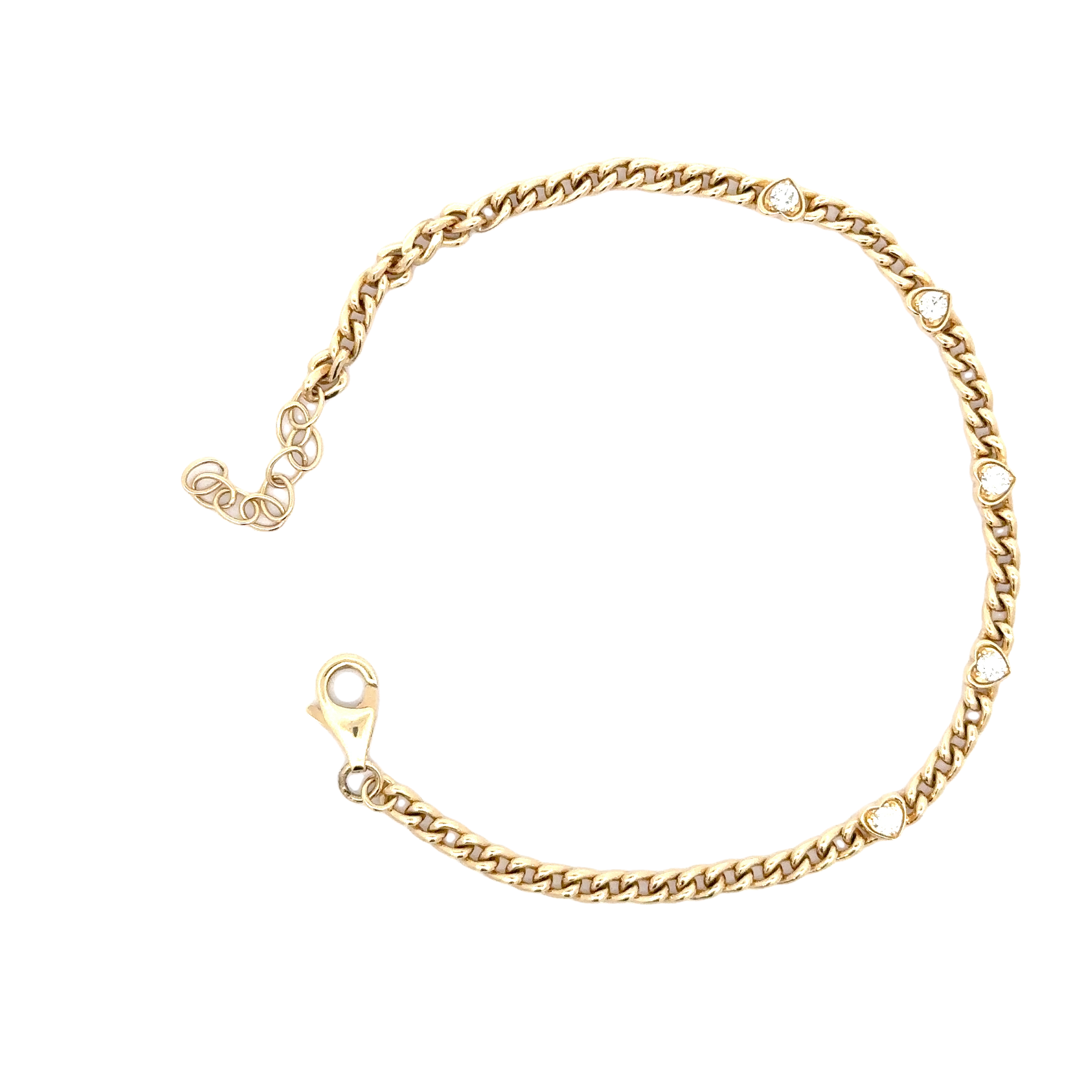 WD1709 14kt Gold Baby Cuban Chain with 5 Diamond Detail Hearts