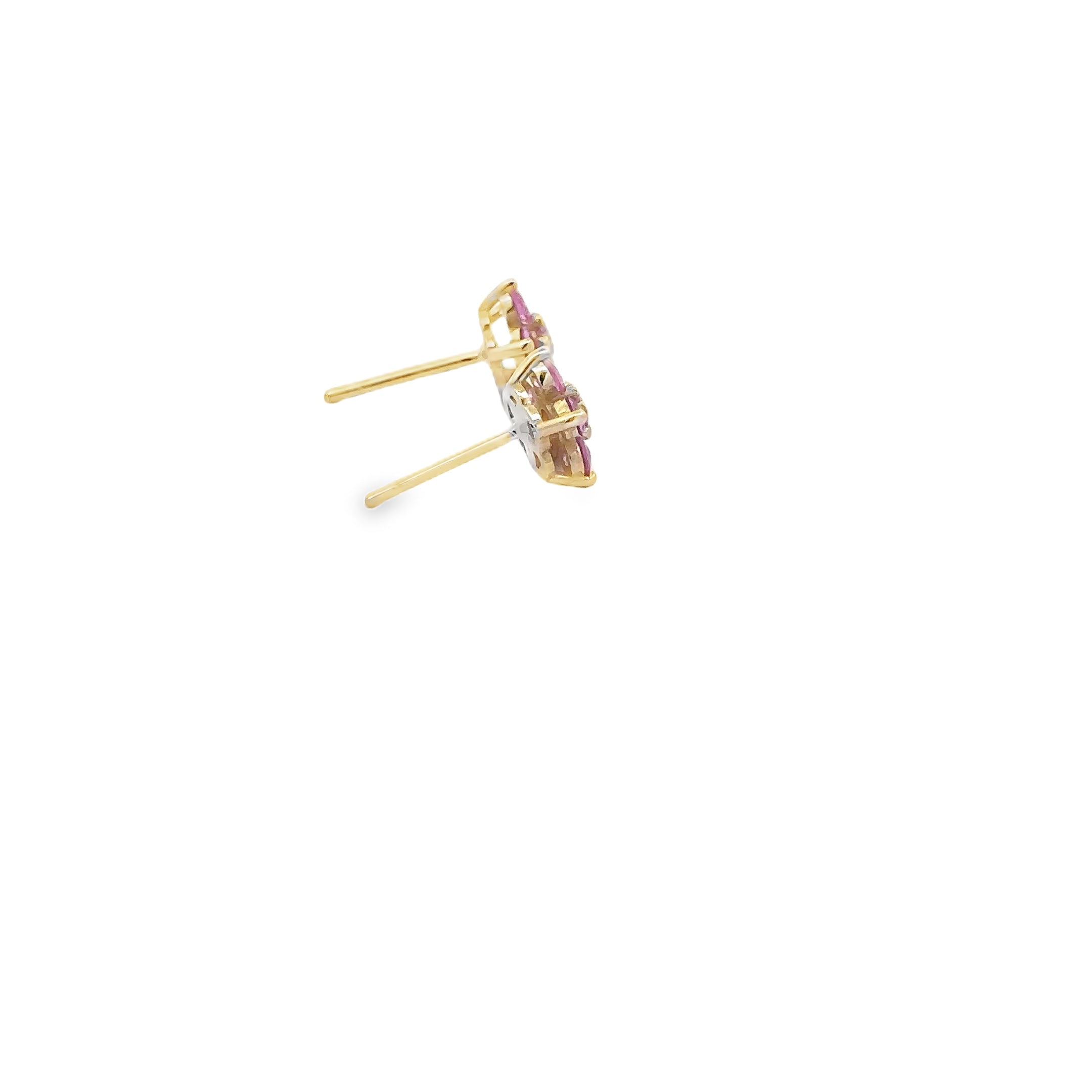 WD 1682 14KT Gold Pink Sapphire Flower Stud Earrings