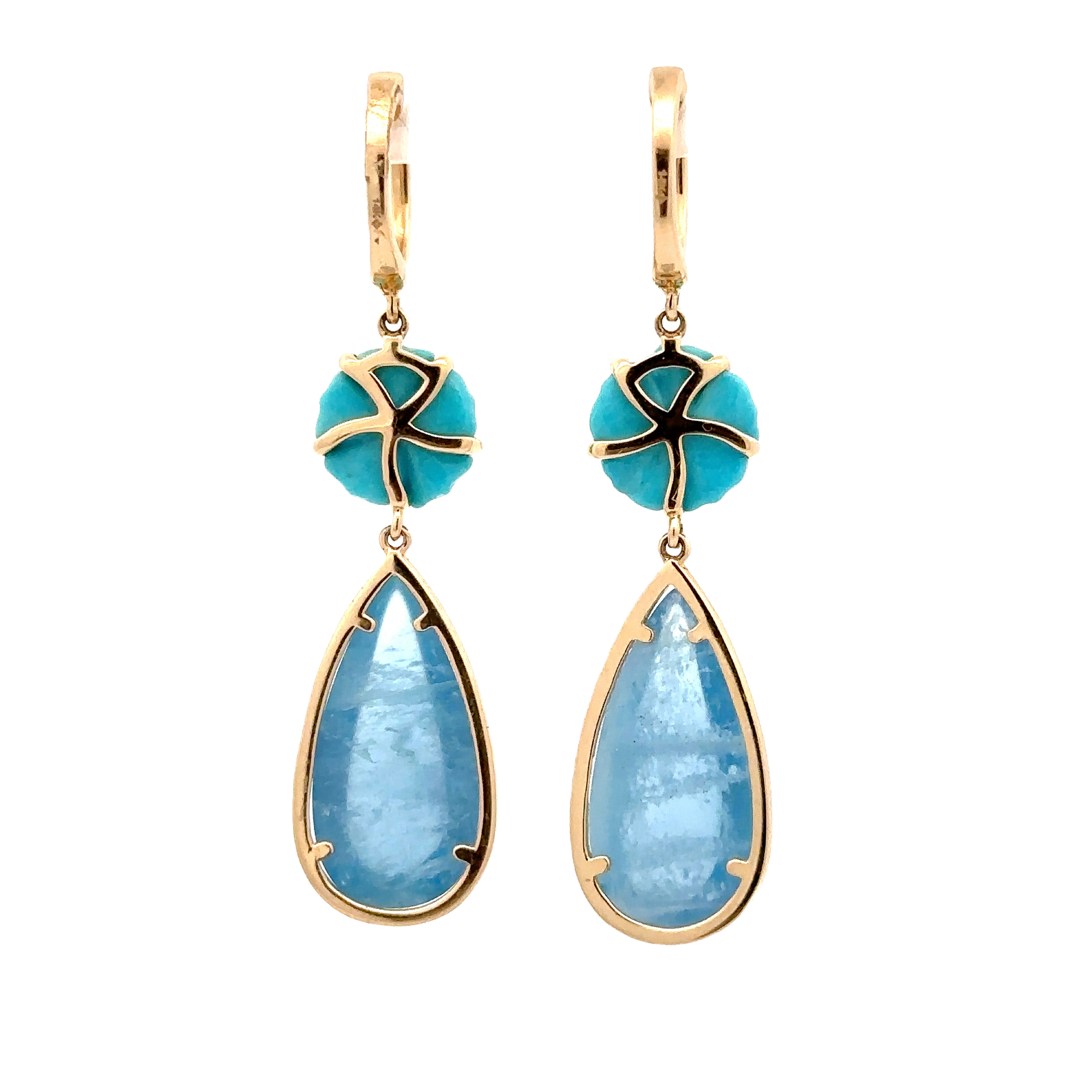 WD1688 14KT Gold Cabochon Aquamarine with Diamond Halo and Turquoise Detail