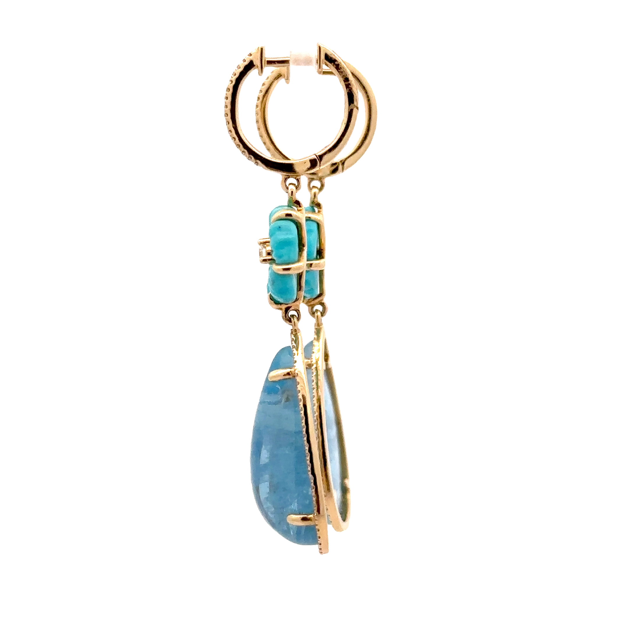 WD1688 14KT Gold Cabochon Aquamarine with Diamond Halo and Turquoise Detail