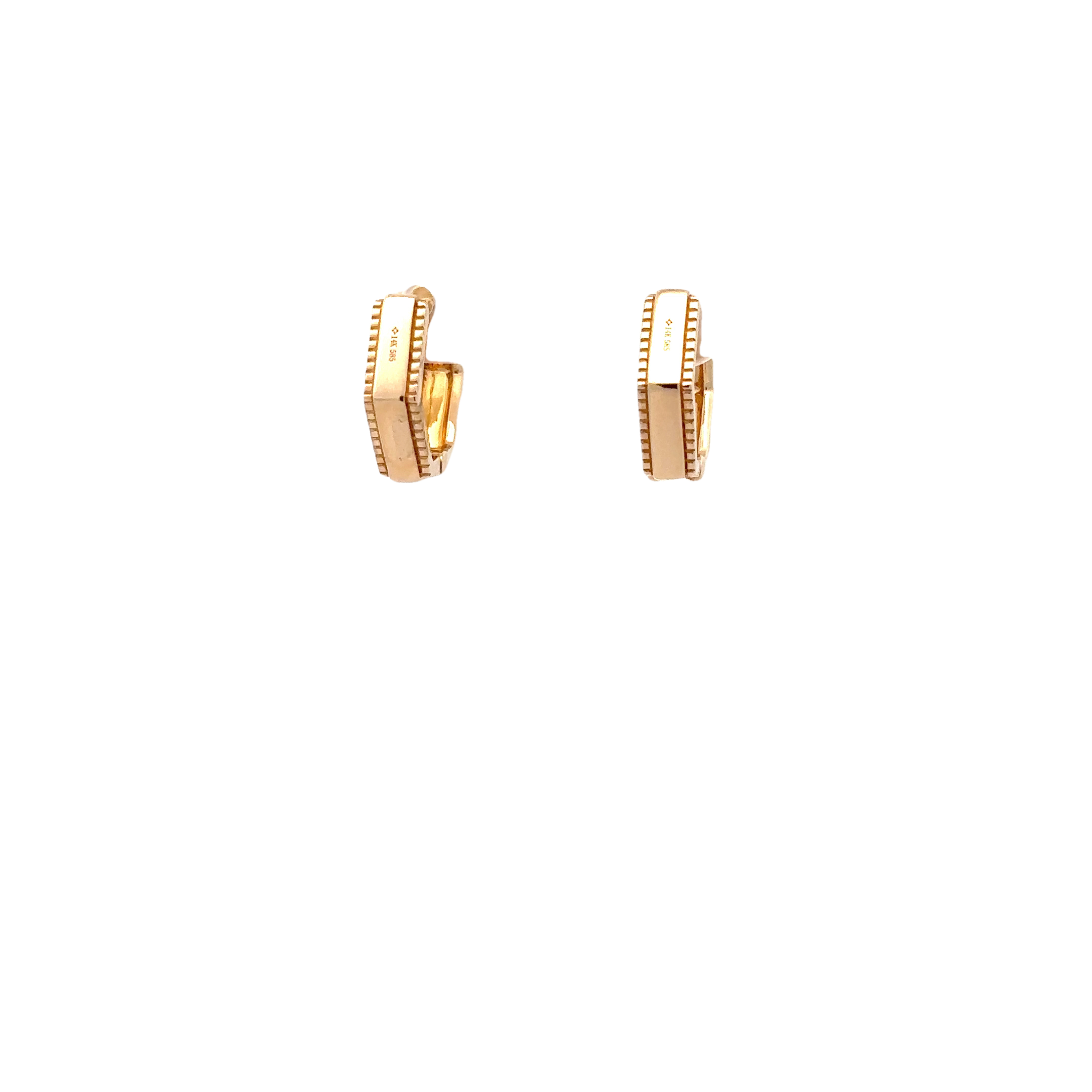 WD1714 14KT Gold Hexagon Pave Diamond Huggie Hoop Earrings