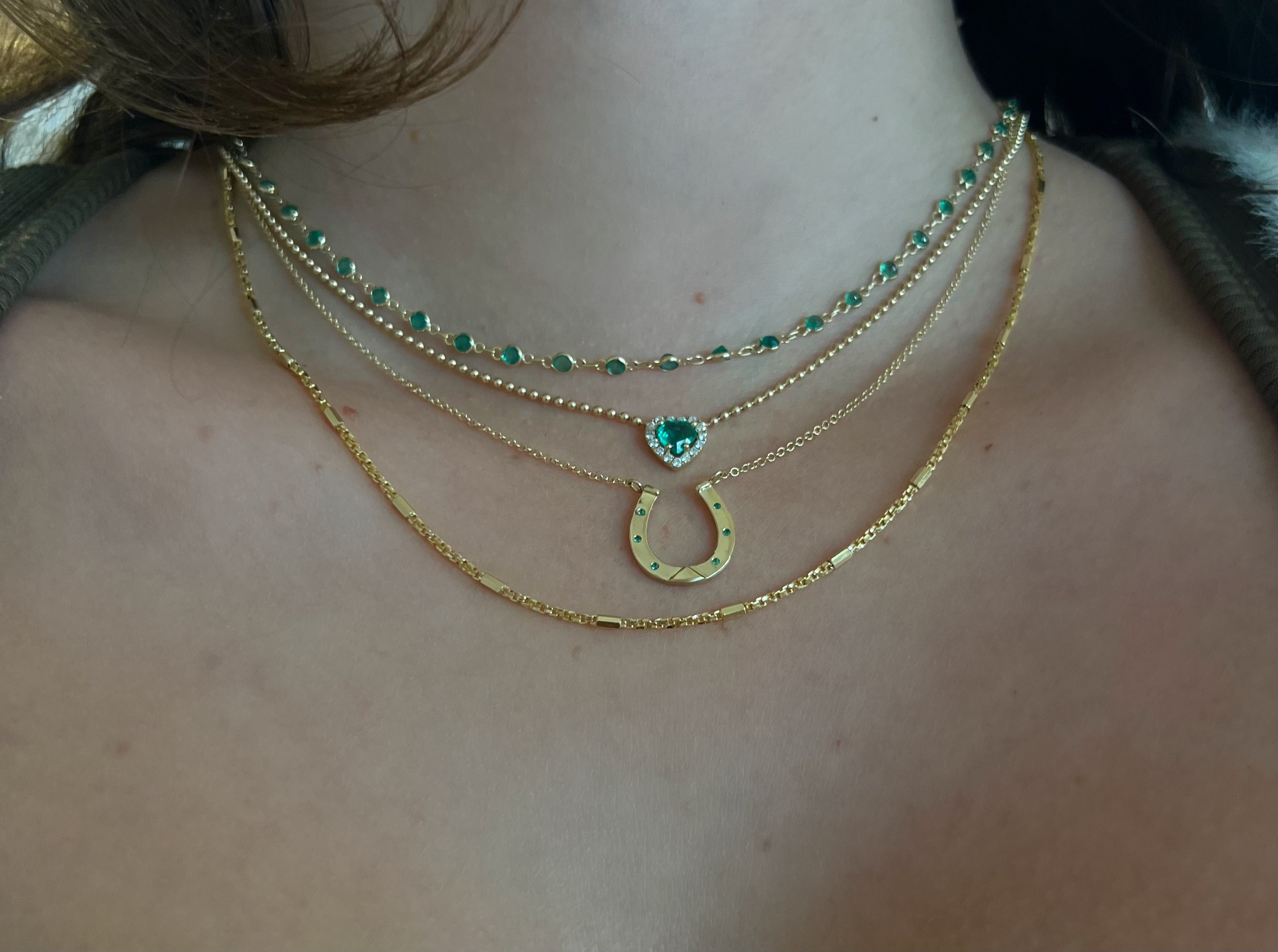 WD1684 14kt Gold Horseshoe Necklace with Emeralds