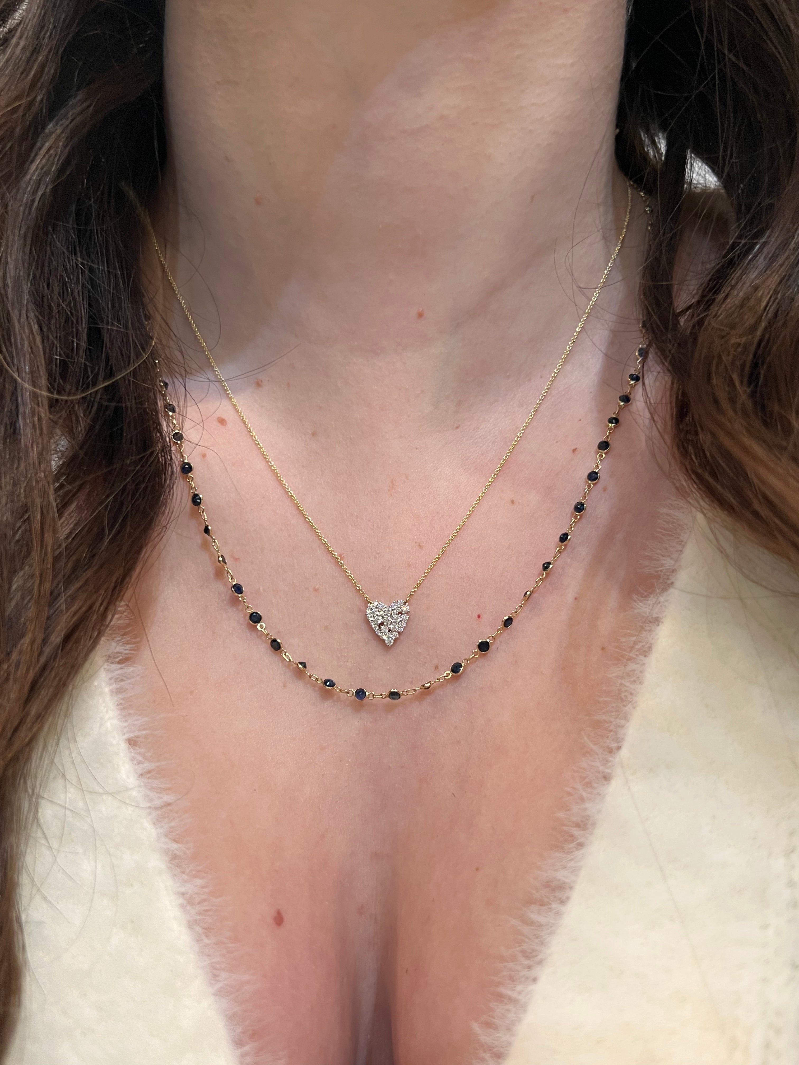 WD1303 14kt Multi Size Pave Diamond Heart Necklace
