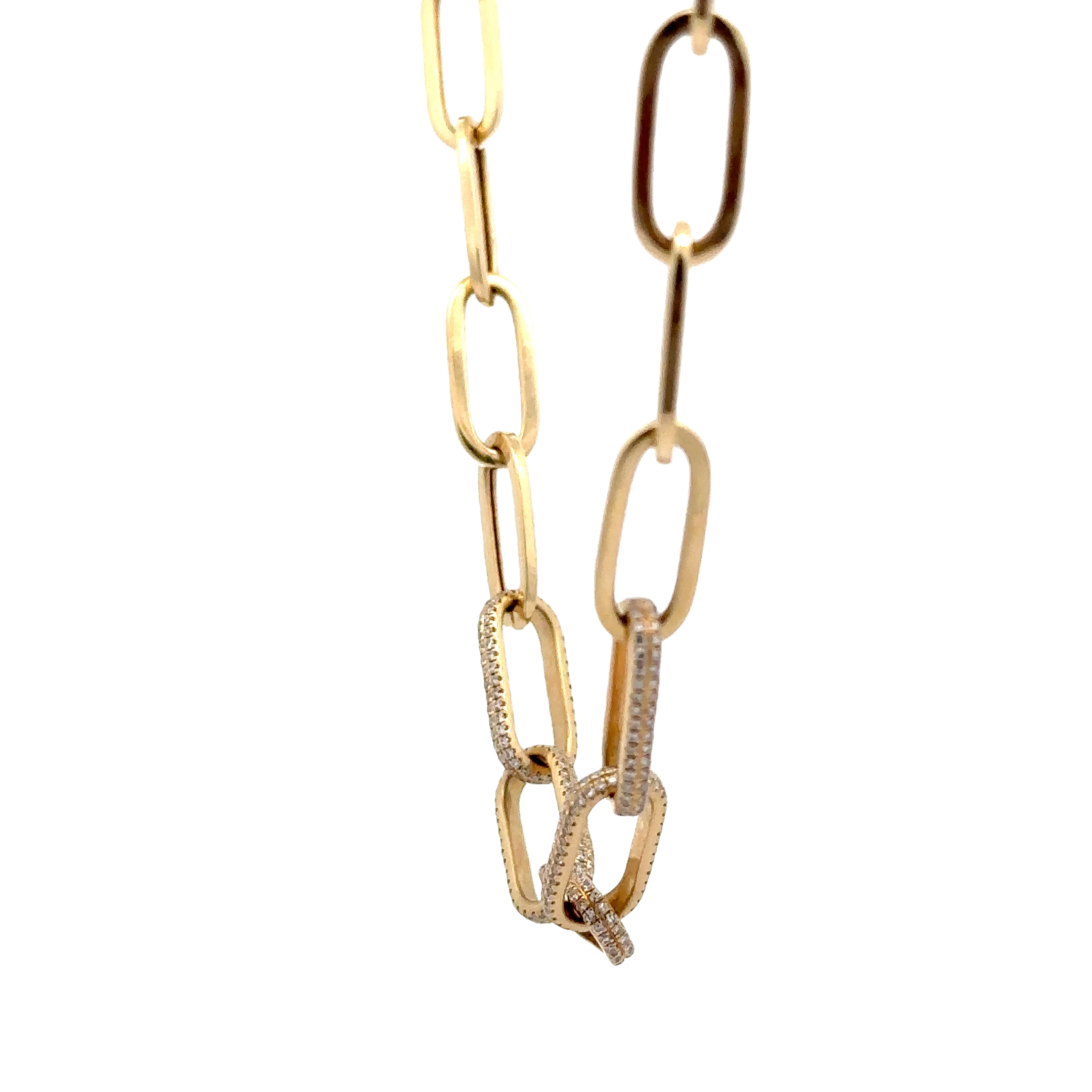 WD1699 14kt Gold PaperLink Chain With Pave Diamonds