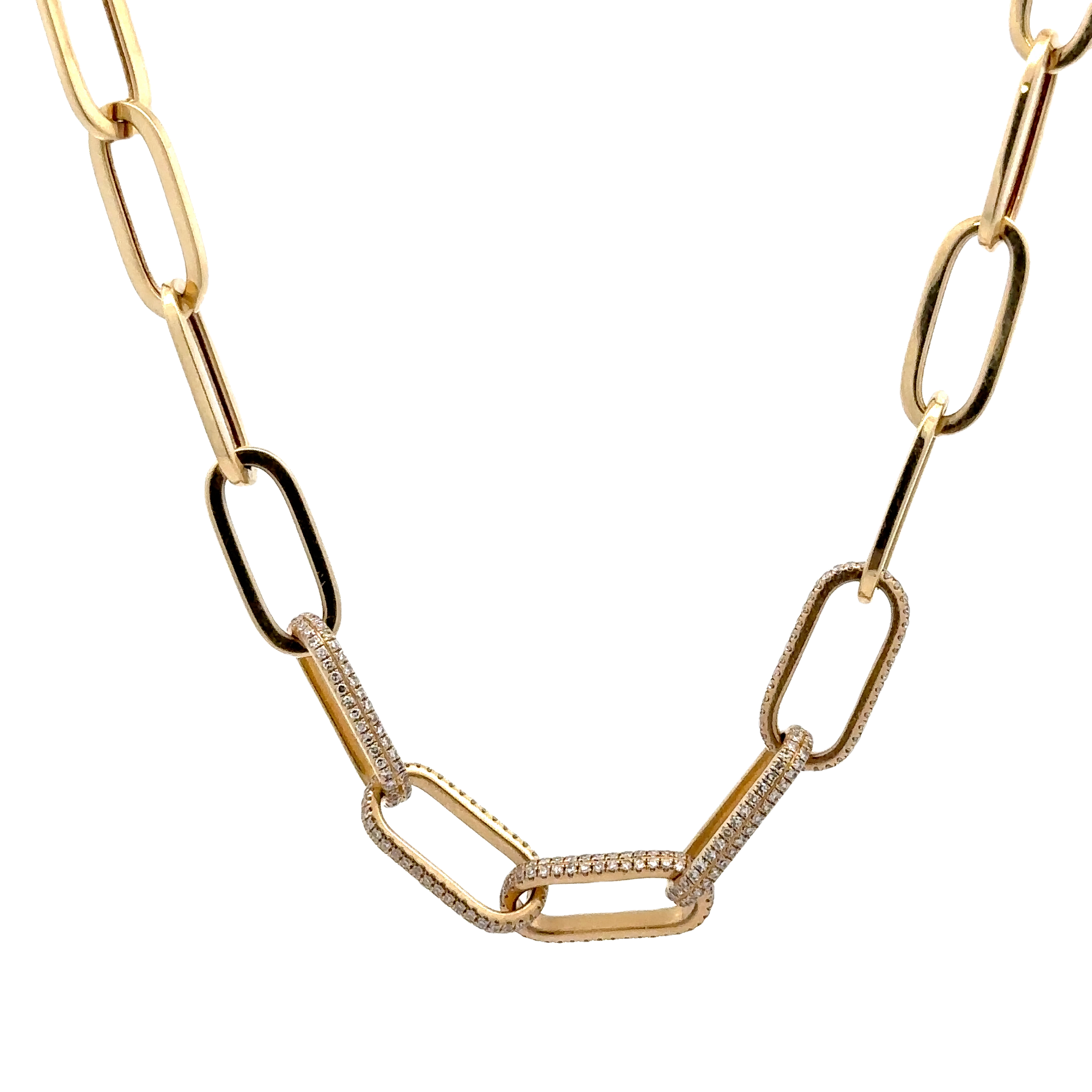 WD1699 14kt Gold PaperLink Chain With Pave Diamonds