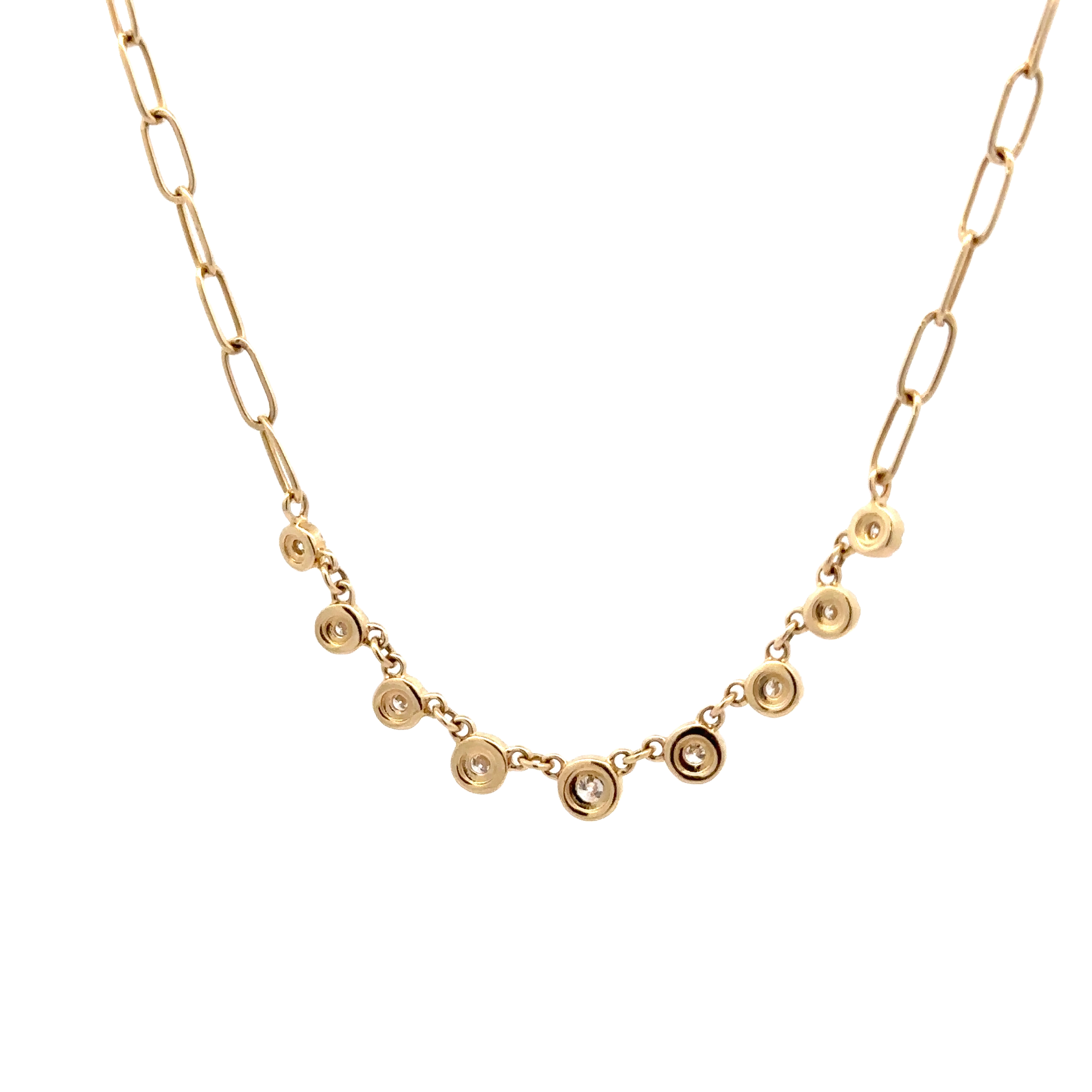 WD1710 14kt Gold Paper Link Chain with 9 Diamonds Wrapped with Diamond Halos Necklace