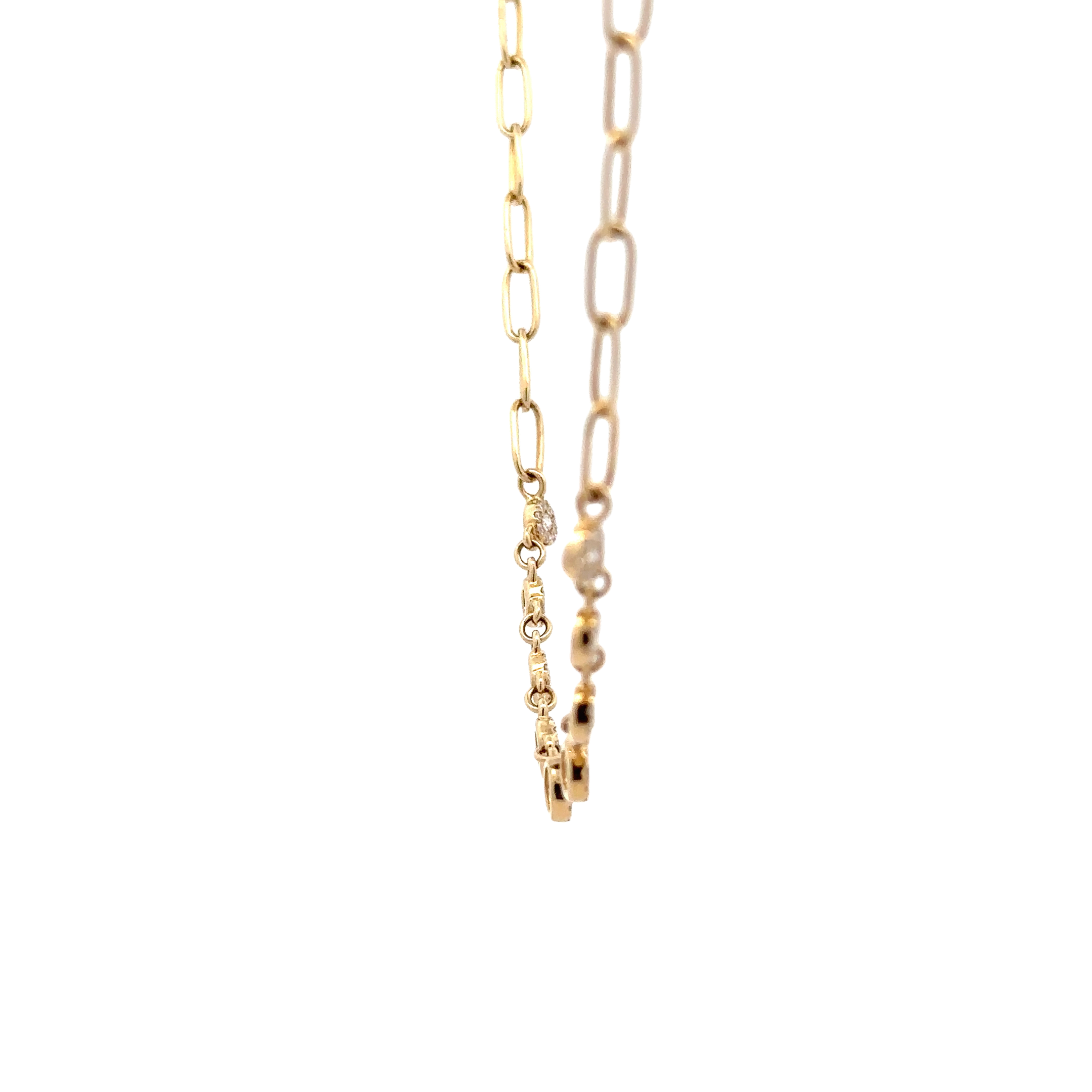 WD1710 14kt Gold Paper Link Chain with 9 Diamonds Wrapped with Diamond Halos Necklace