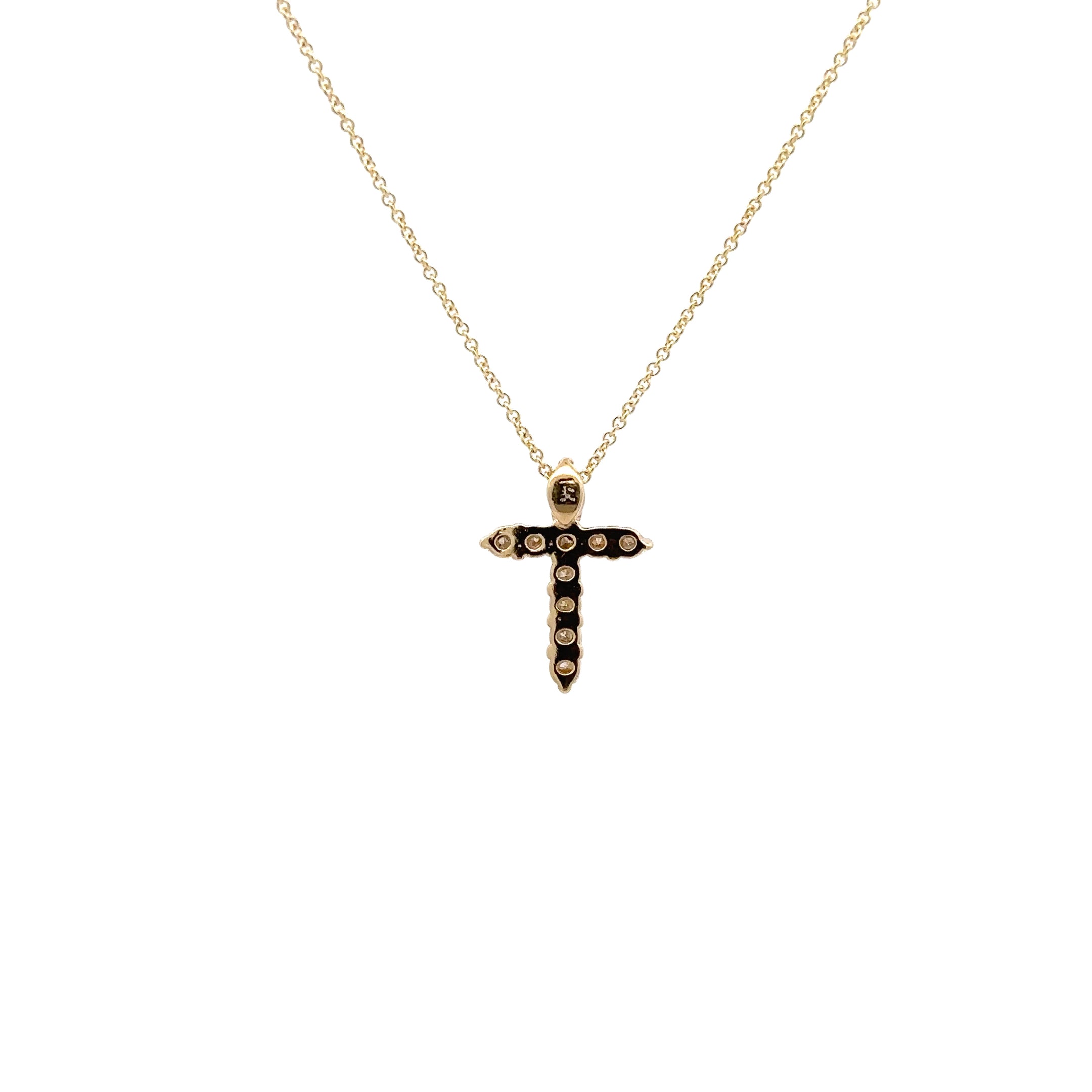 WD1734 14kt Gold Shared Prong Diamond Cross Necklace