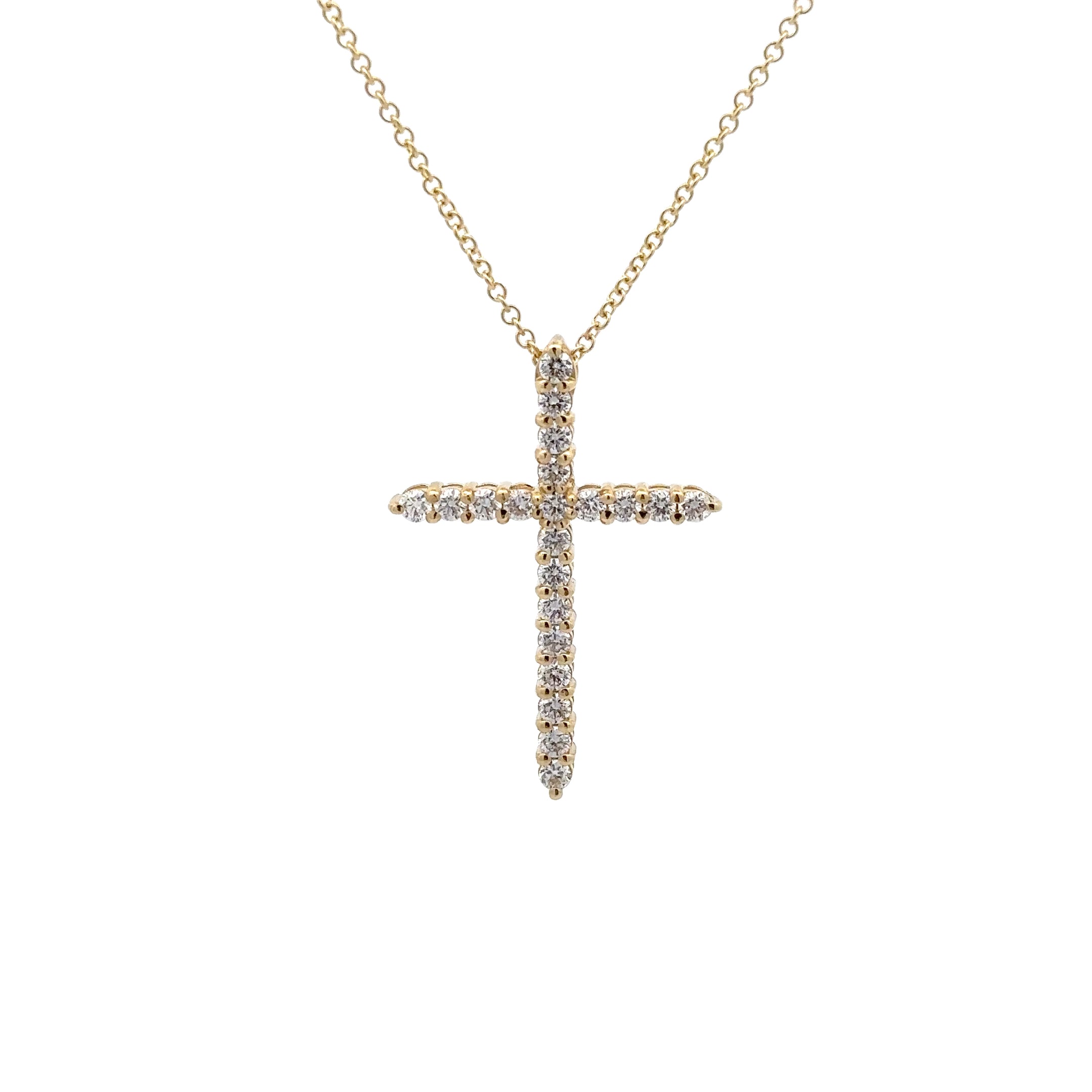 WD1735 14kt Gold Shared Prong Diamond Cross Necklace