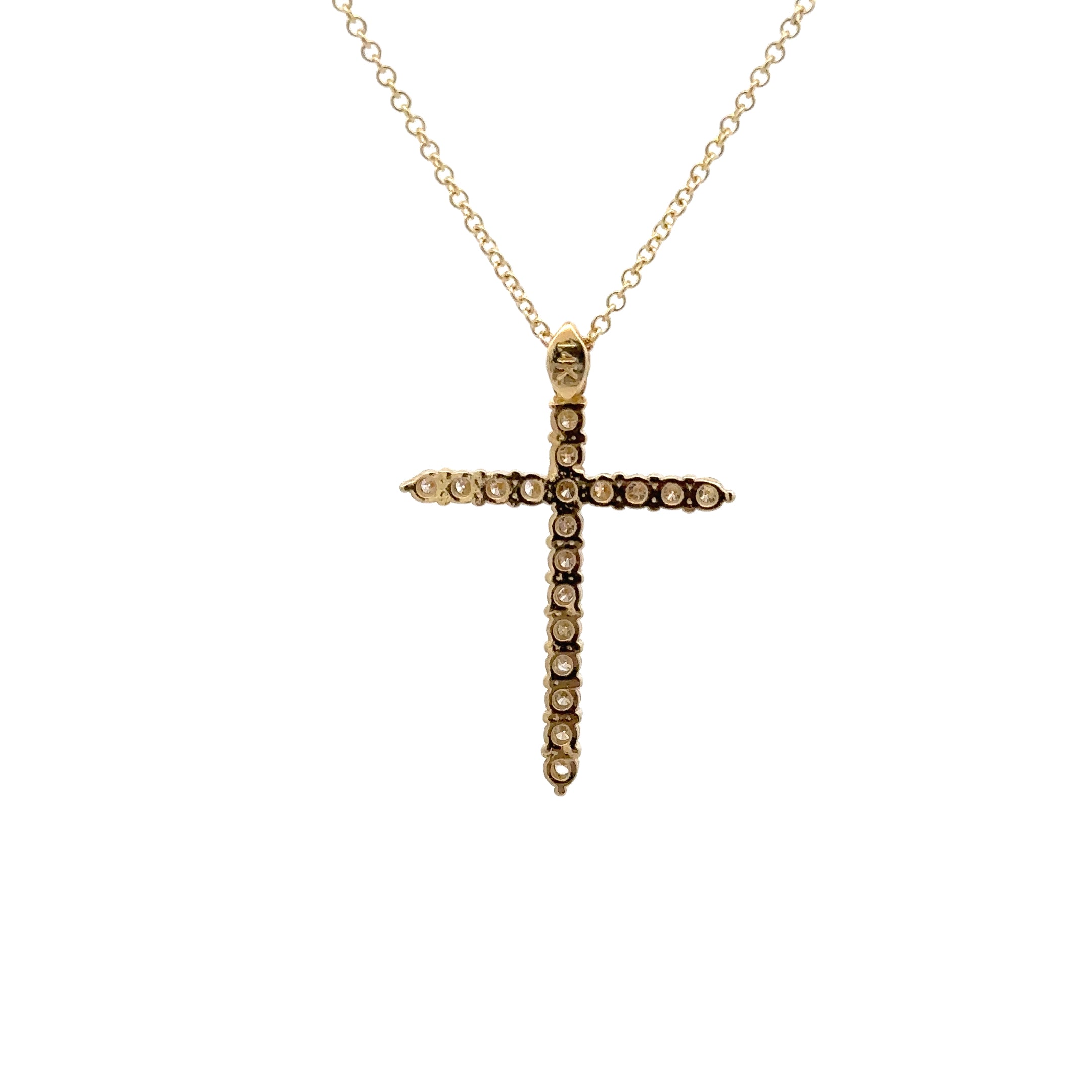 WD1735 14kt Gold Shared Prong Diamond Cross Necklace