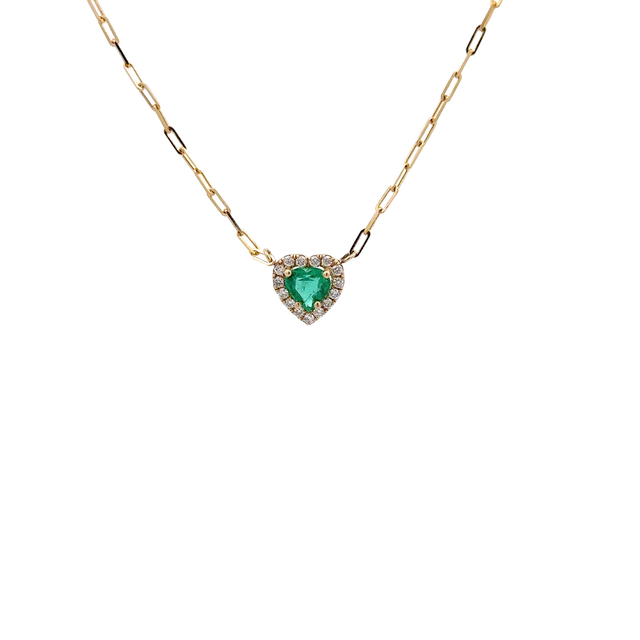 WD1325 14kt Gold Heart Shaped Emerald with Diamond Halo