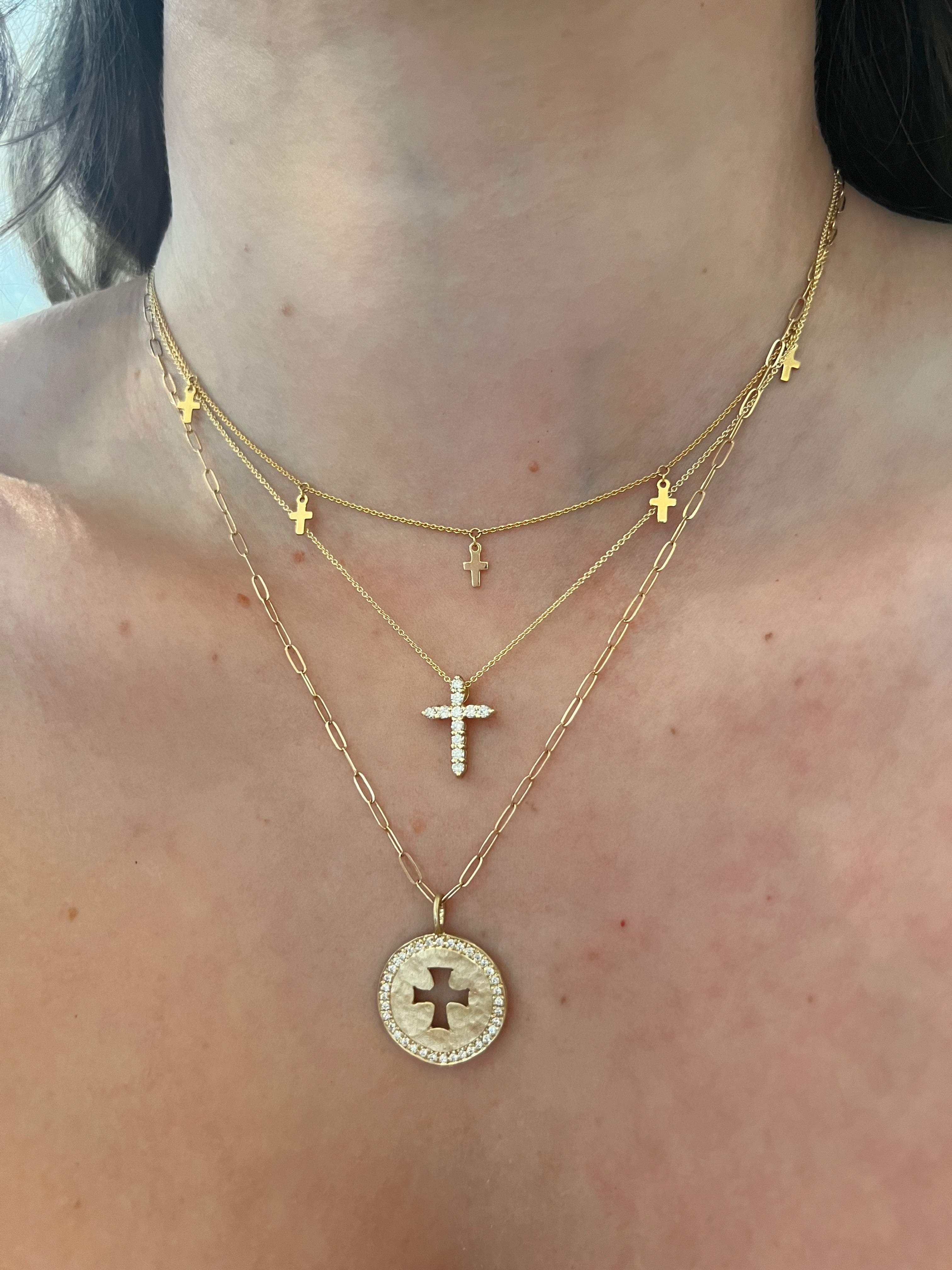 WD1308 14 Karat Gold Chain with Five Crosses