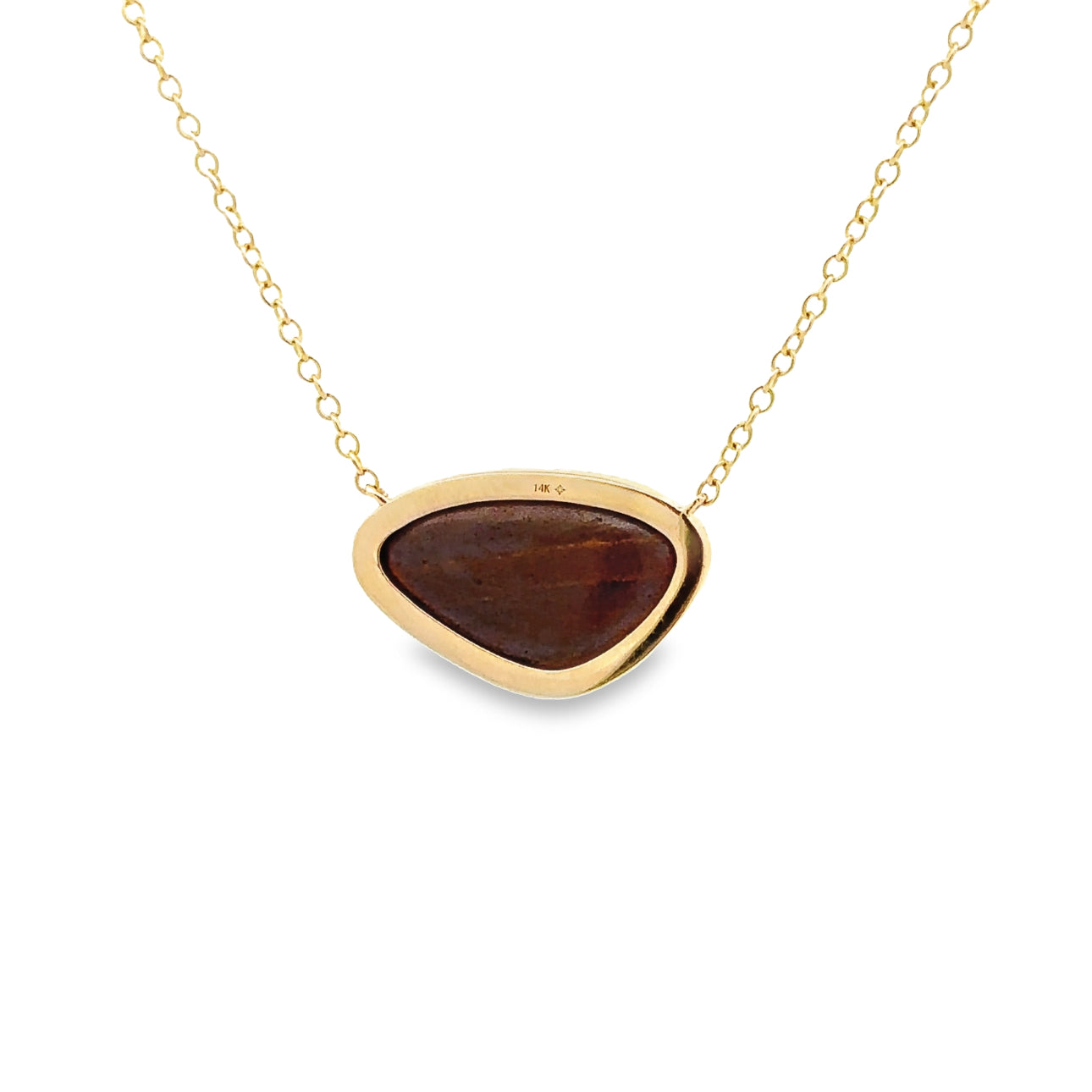 WD1337 14kt Gold Organic Shaped Fire Opal with Diamond Halo Necklace
