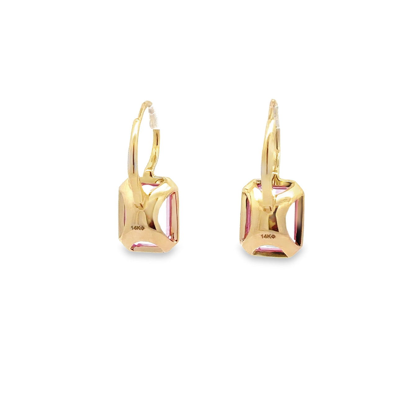 WD1348 14KT Gold Emerald Shaped Pink Zircon Earrings