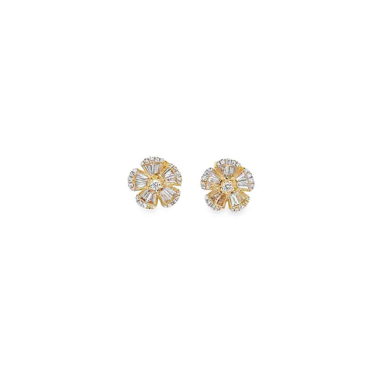 WD902 14kt gold .40ct Baguette flower studs