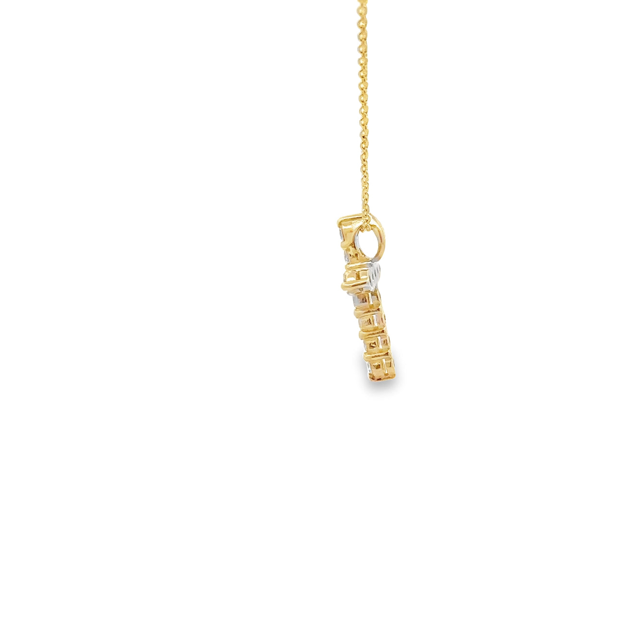 WD1346 Yellow Gold Shared Prong  Diamond Cross Necklace