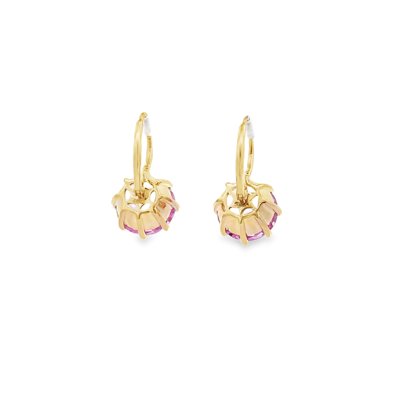 WD1672 14KT GOLD Round Cut Pink Zircon Drop Earrings