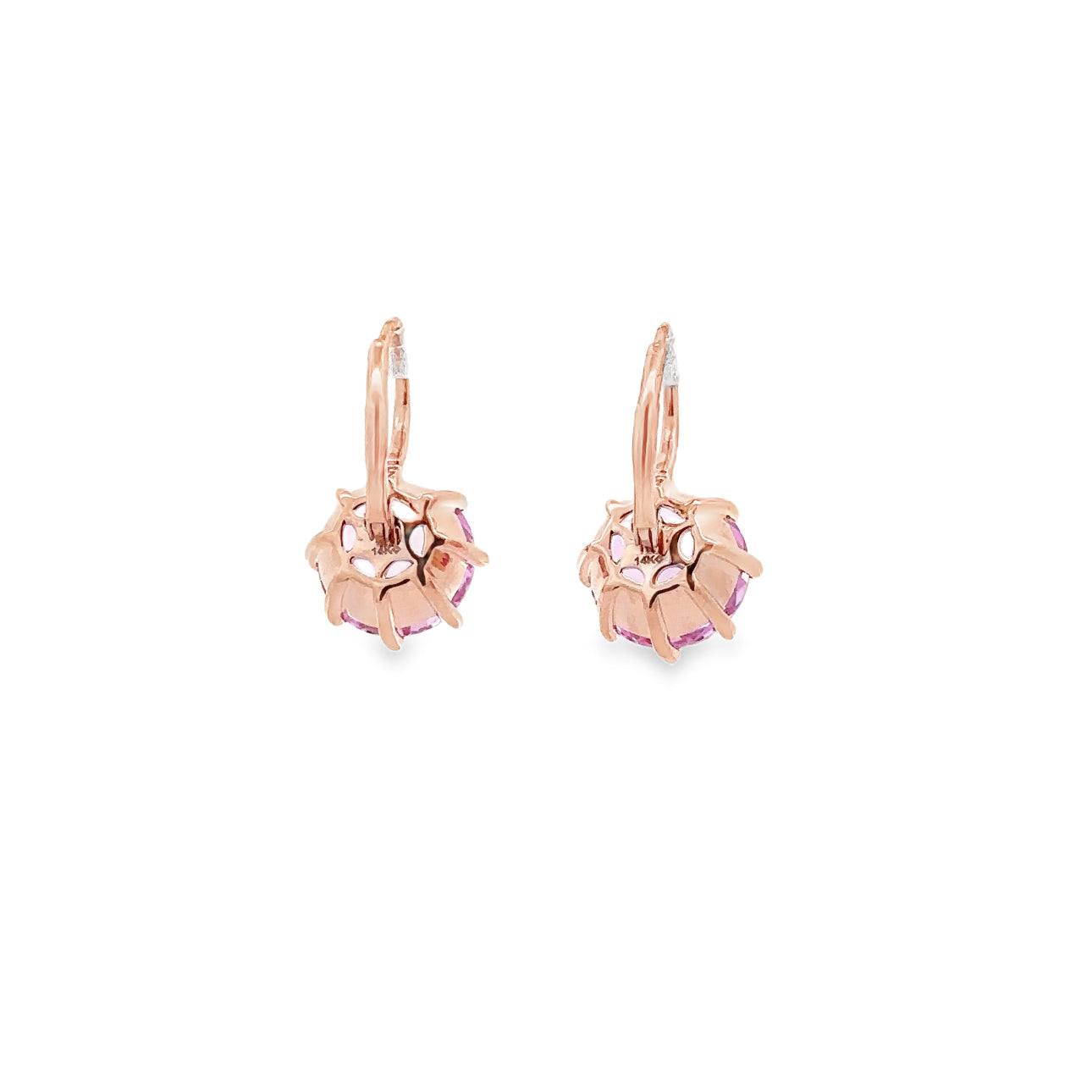 WD1672 14KT GOLD Round Cut Pink Zircon Drop Earrings