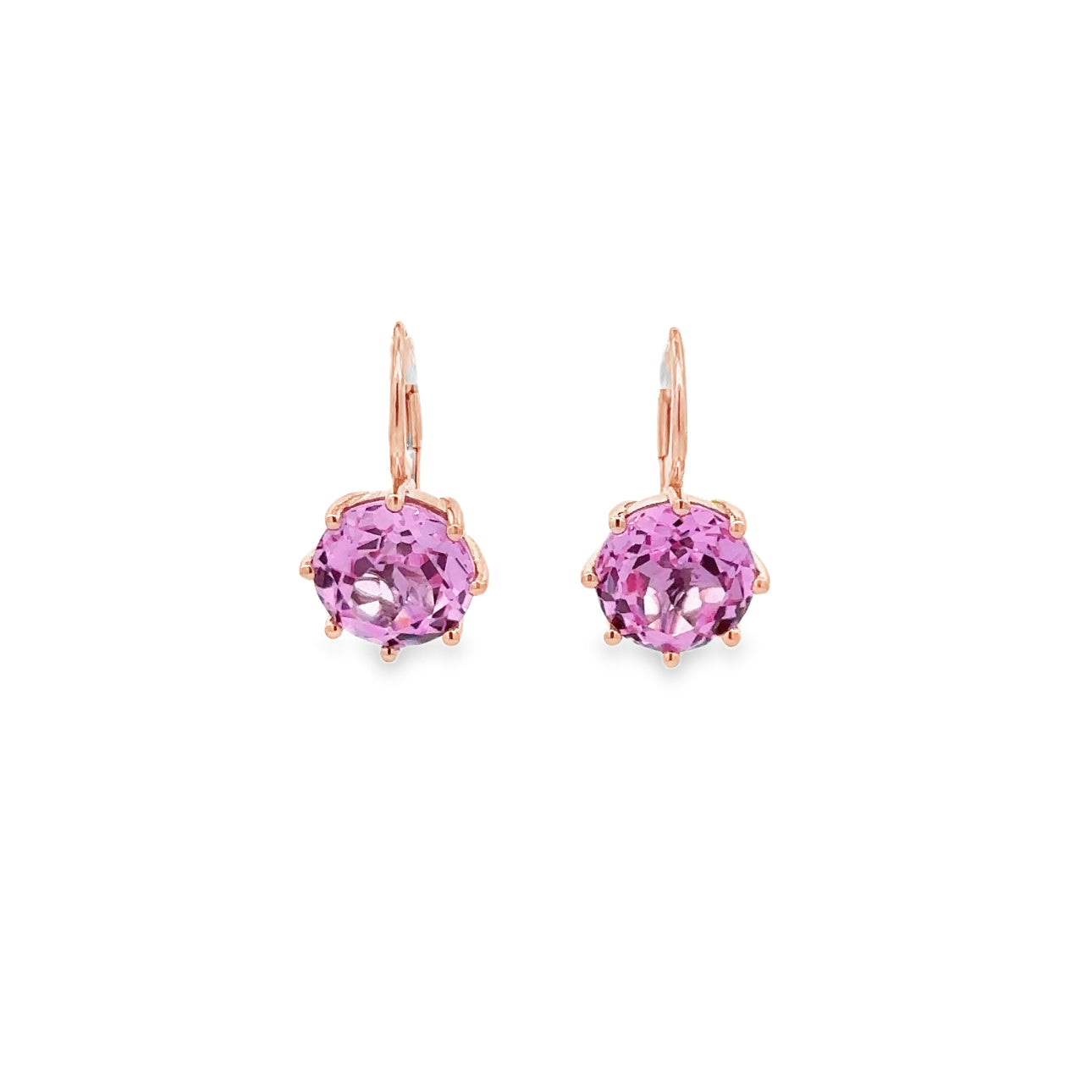 WD1672 14KT GOLD Round Cut Pink Zircon Drop Earrings