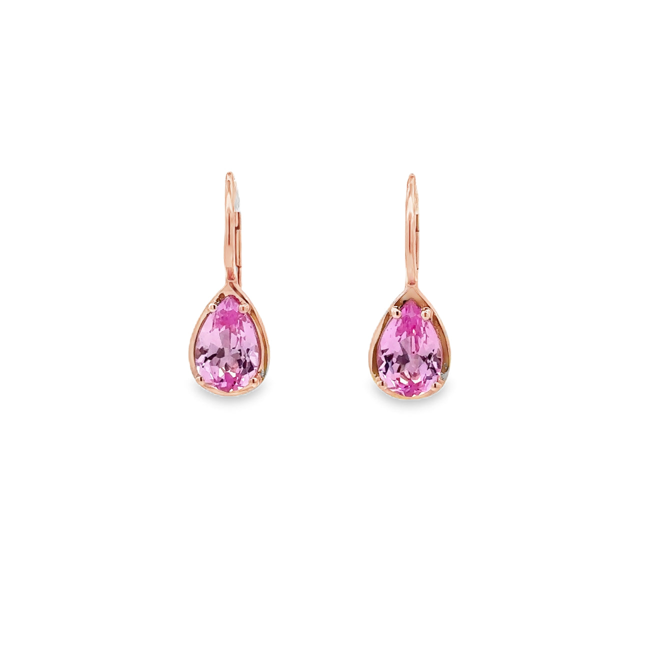 WD1673 14KT GOLD Pear Shaped Pink Zircon Drop Earrings