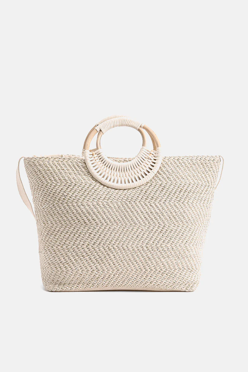 Birch Lurex Durrie Cane Handle Hand Woven Large White Tote