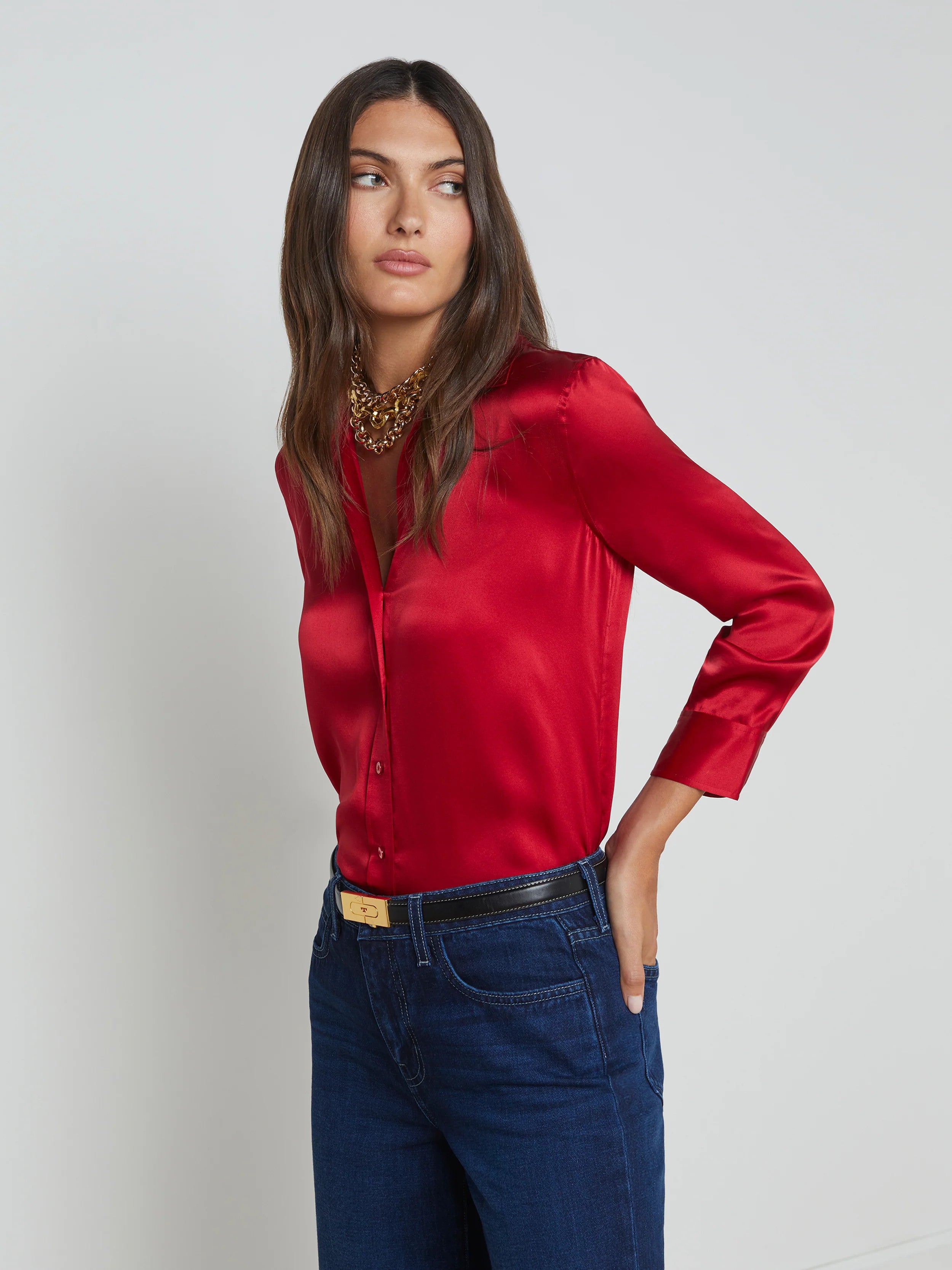 40126CLWgr L'AGENCE Dani 3/4 Sleeve Blouse