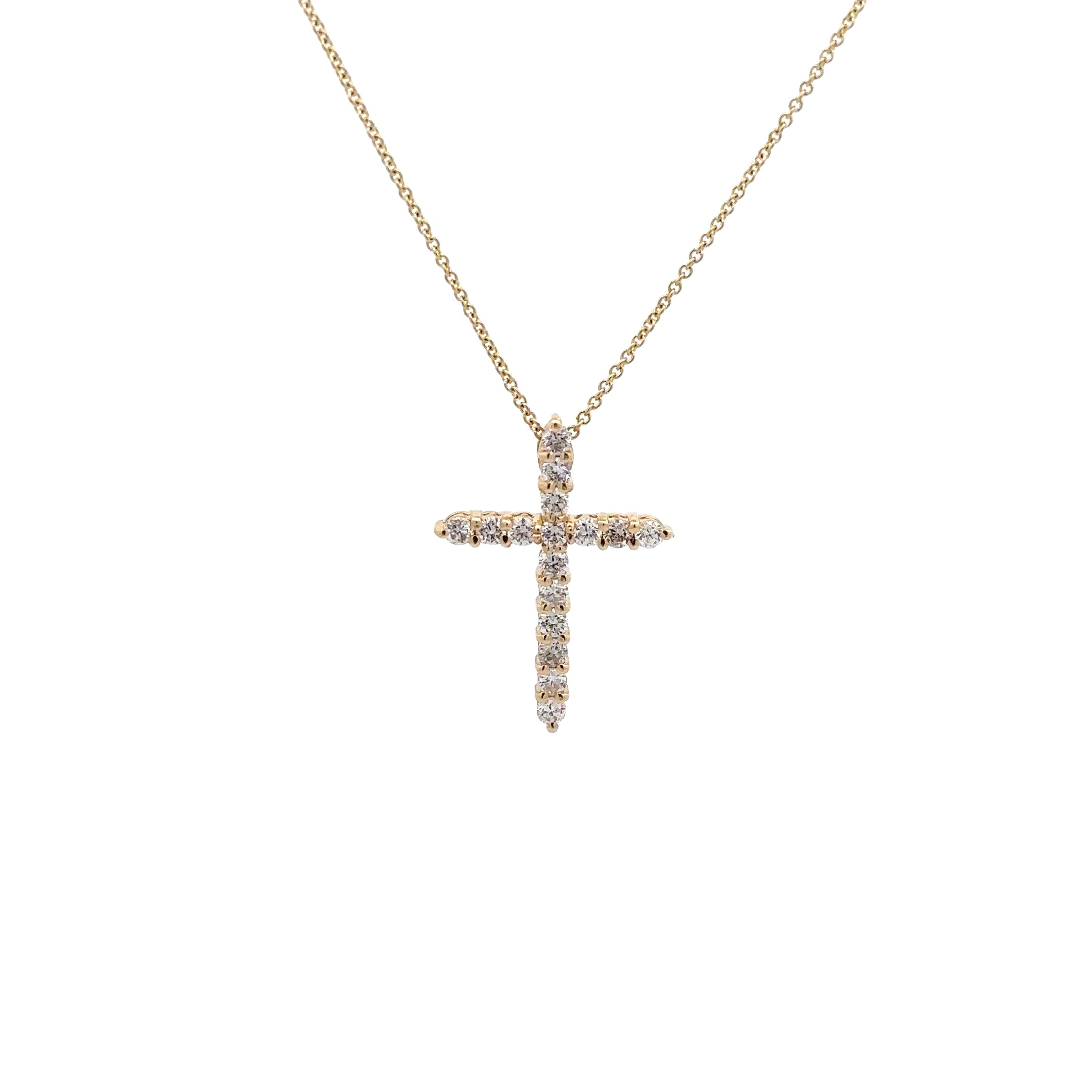 WD1732 14kt Gold Shared Prong Diamond Cross Necklace