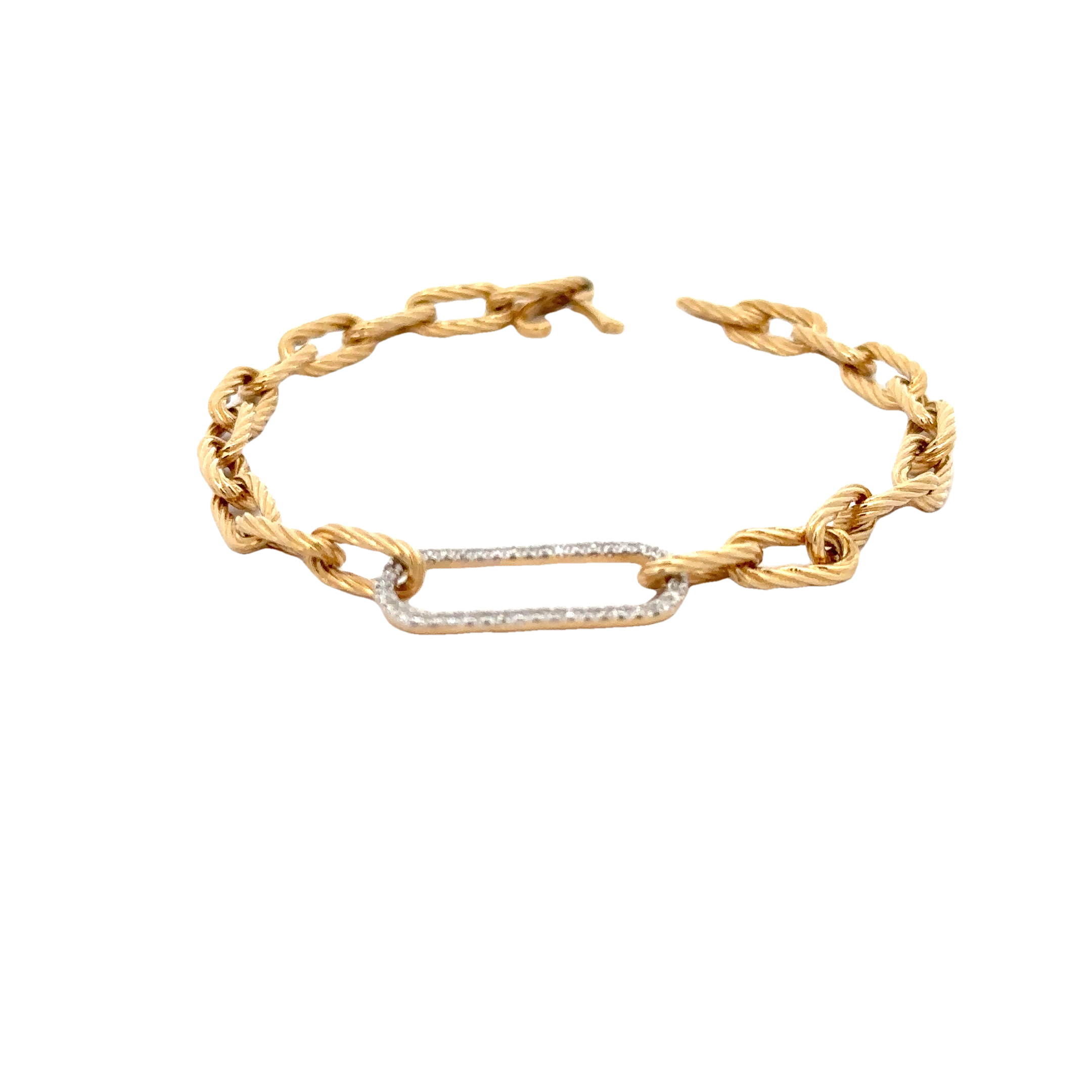 WD1704 14kt Gold Textured Paperlink Bracelet with Large Pave Diamond Paperlink Cluster