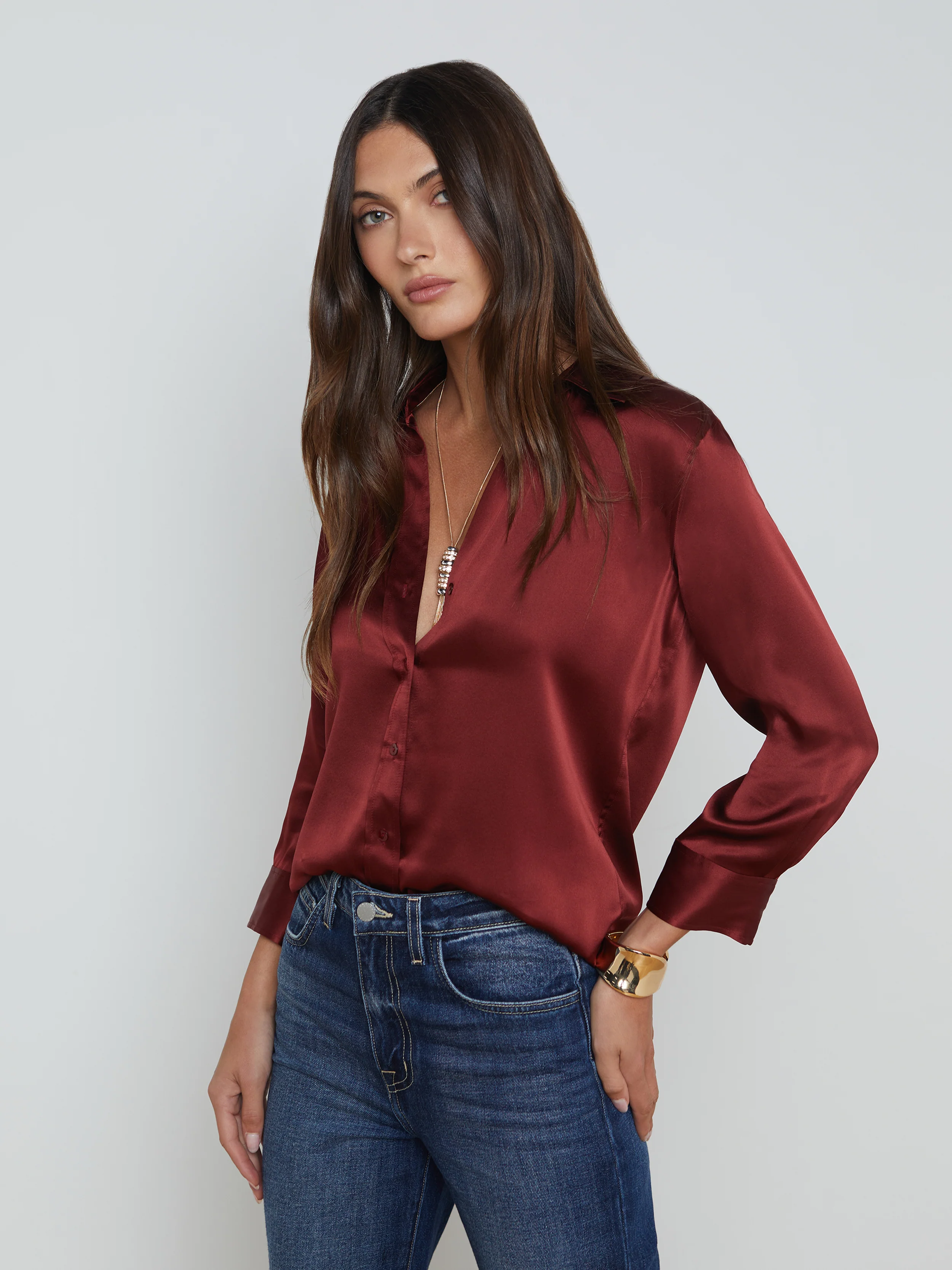 40126CLWs L'AGENCE Dani Silk Blouse