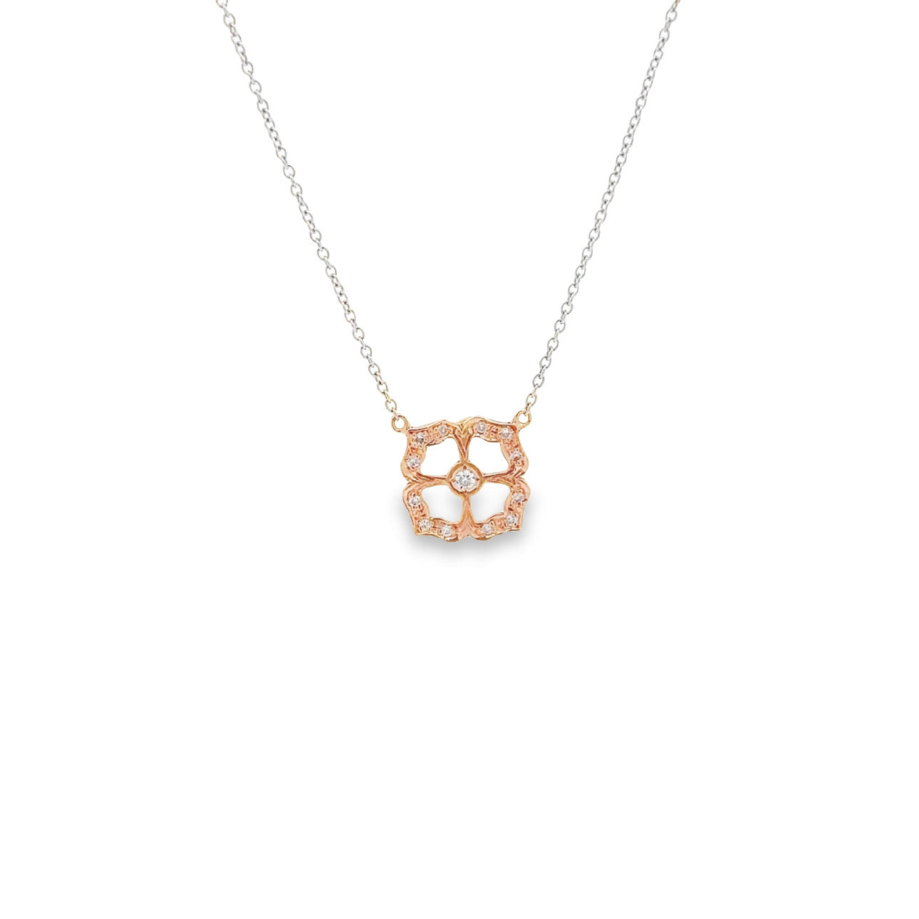 WD66 14kt Gold Pave Diamond Clover Flower