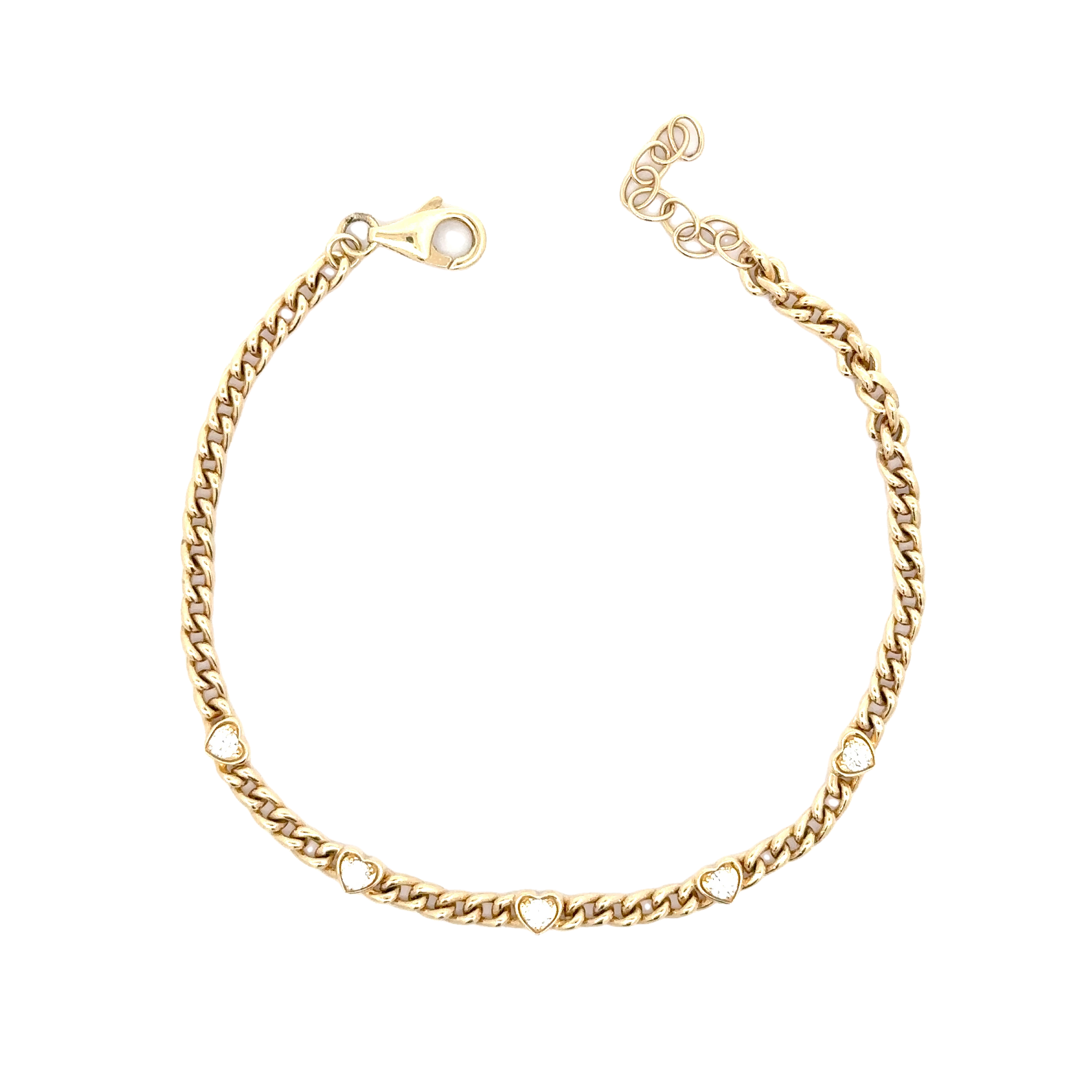 WD1709 14kt Gold Baby Cuban Chain with 5 Diamond Detail Hearts