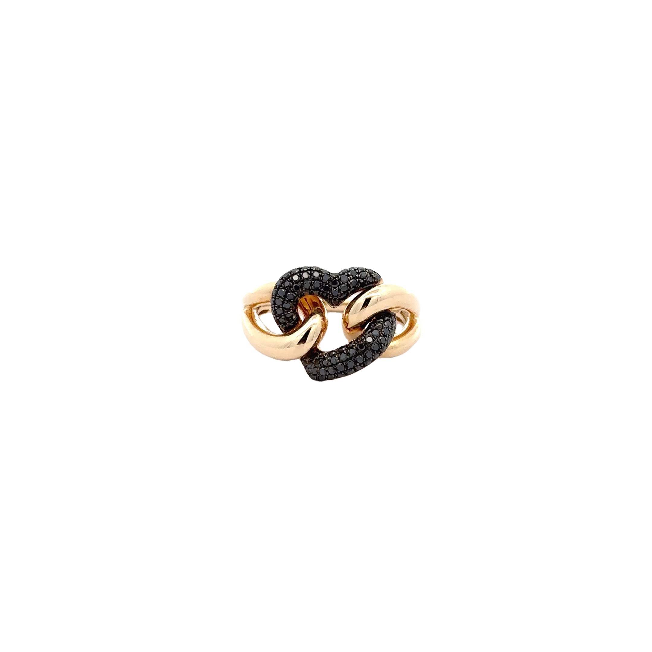 WD1728 14kt Love Knot Heart Ring With Black Pave Diamond Detail