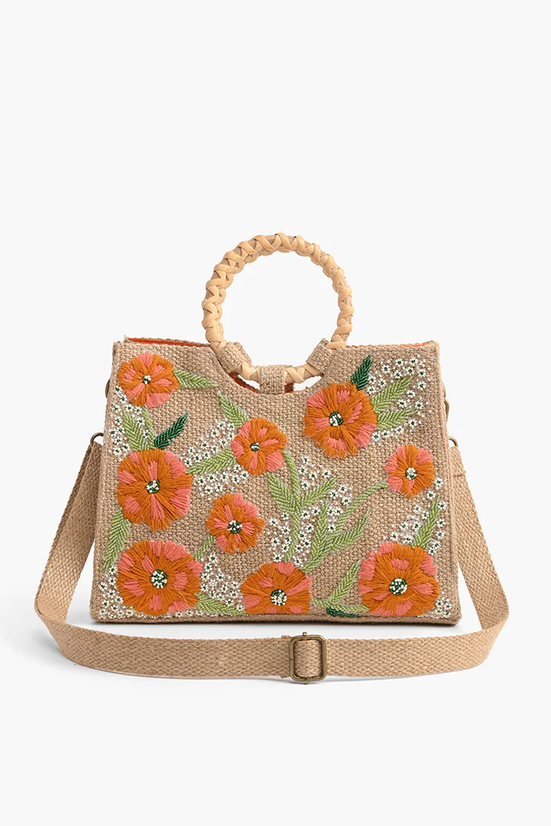 Floral Beaded Jute Handbag America & Beyond