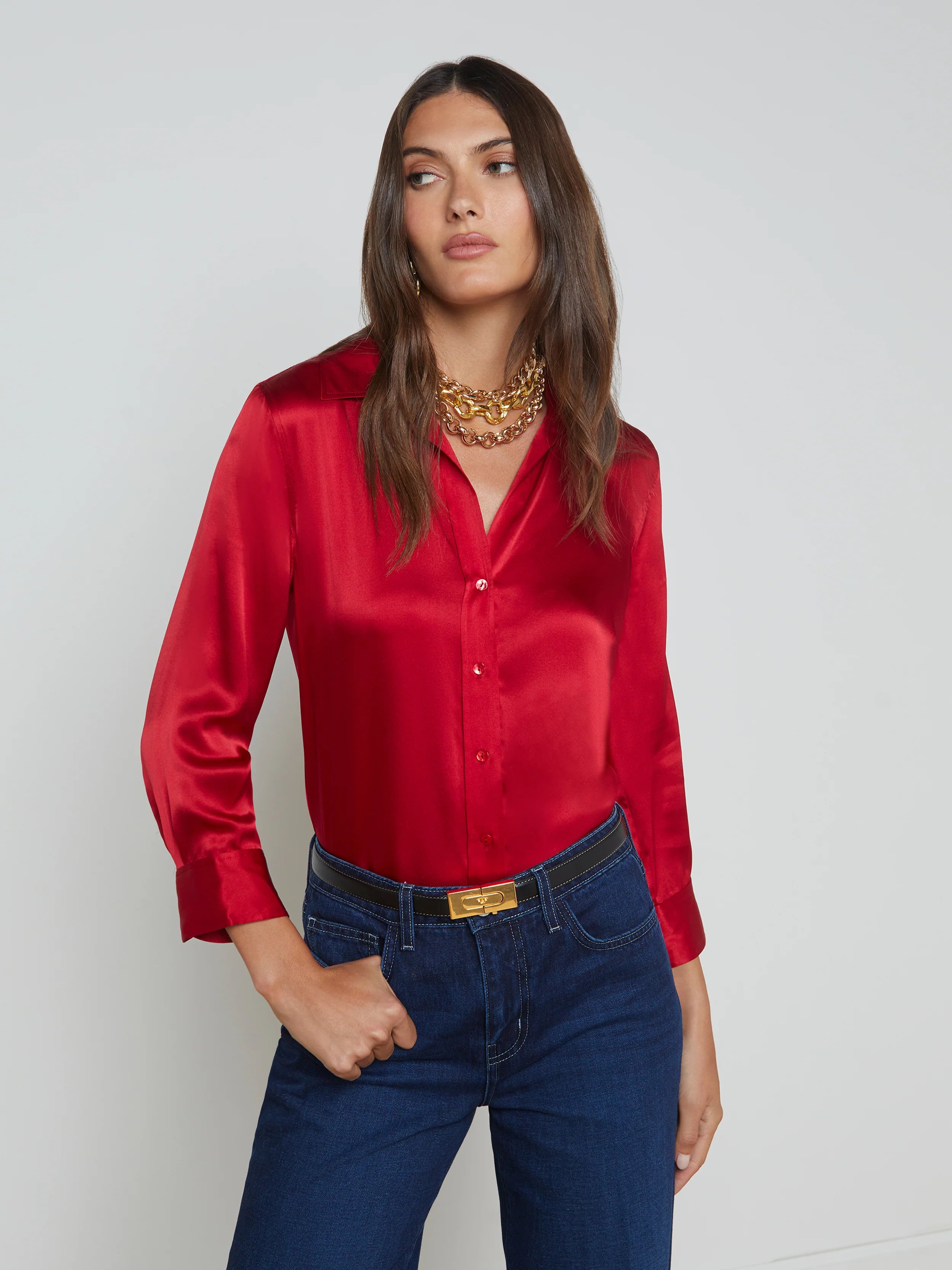 40126CLWgr L'AGENCE Dani 3/4 Sleeve Blouse