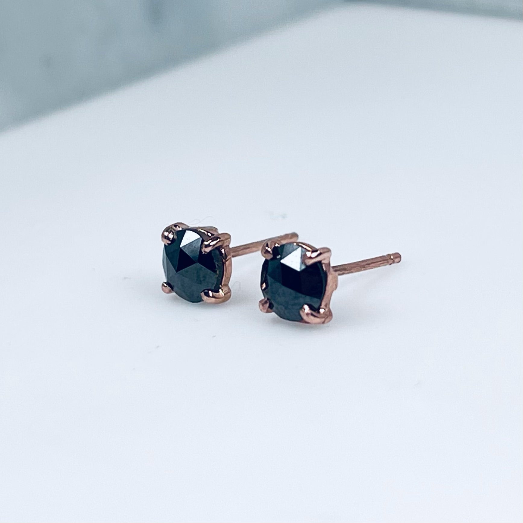 WD901 14kt gold Rose Cut .76ct Black Diamond Studs