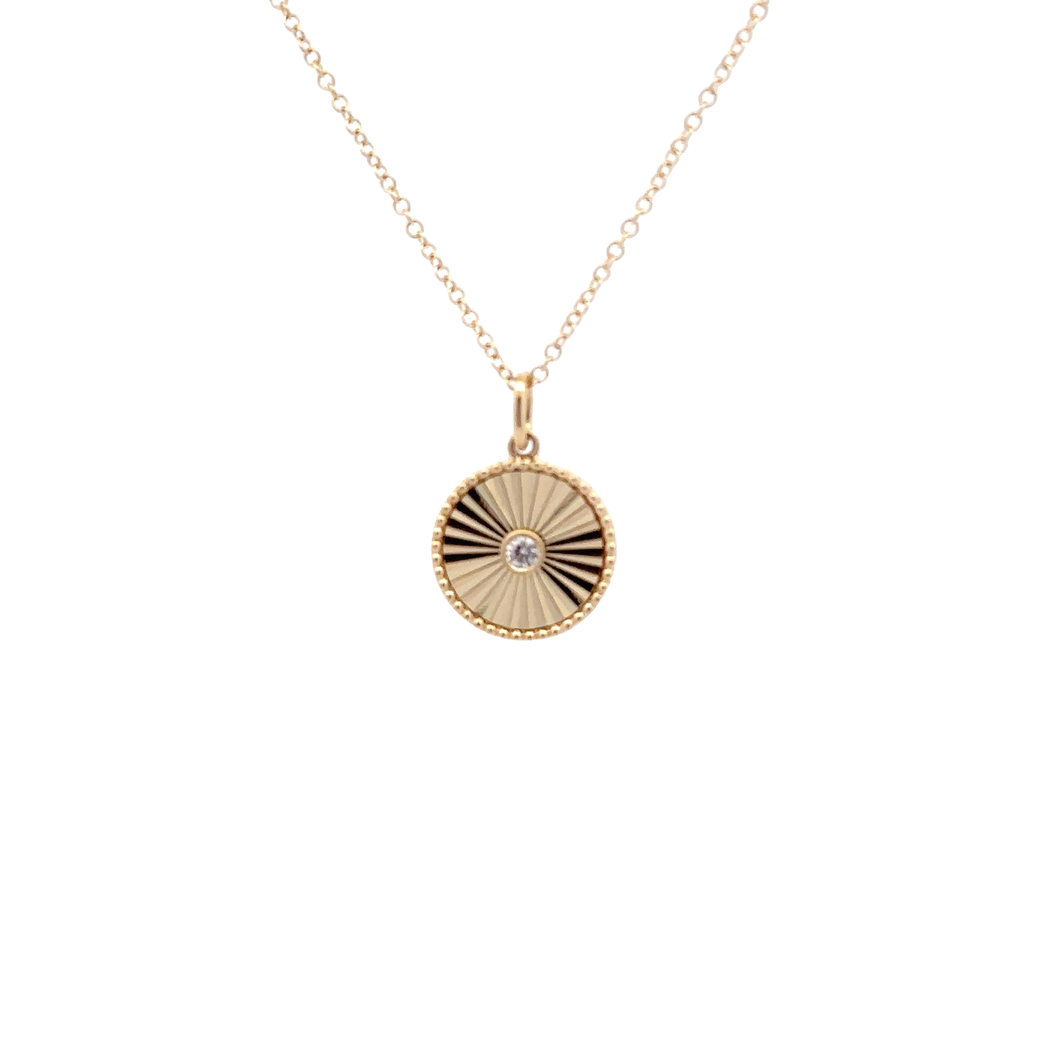 WD1715 14kt Gold Coin with Diamond Detailed Center Necklace