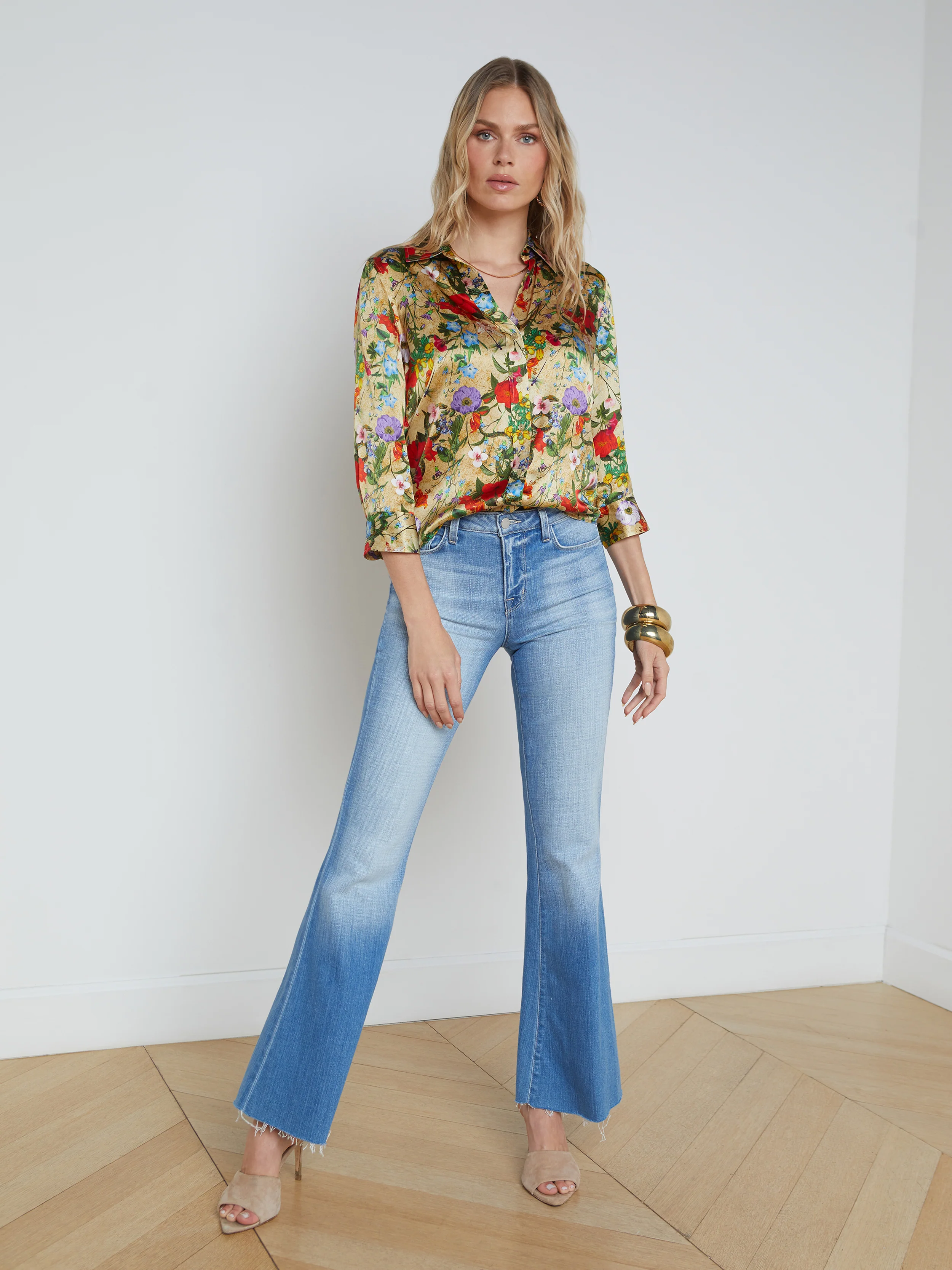 40126BBHymvb L'AGENCE Dani 3/4 Sleeve Silk Blouse