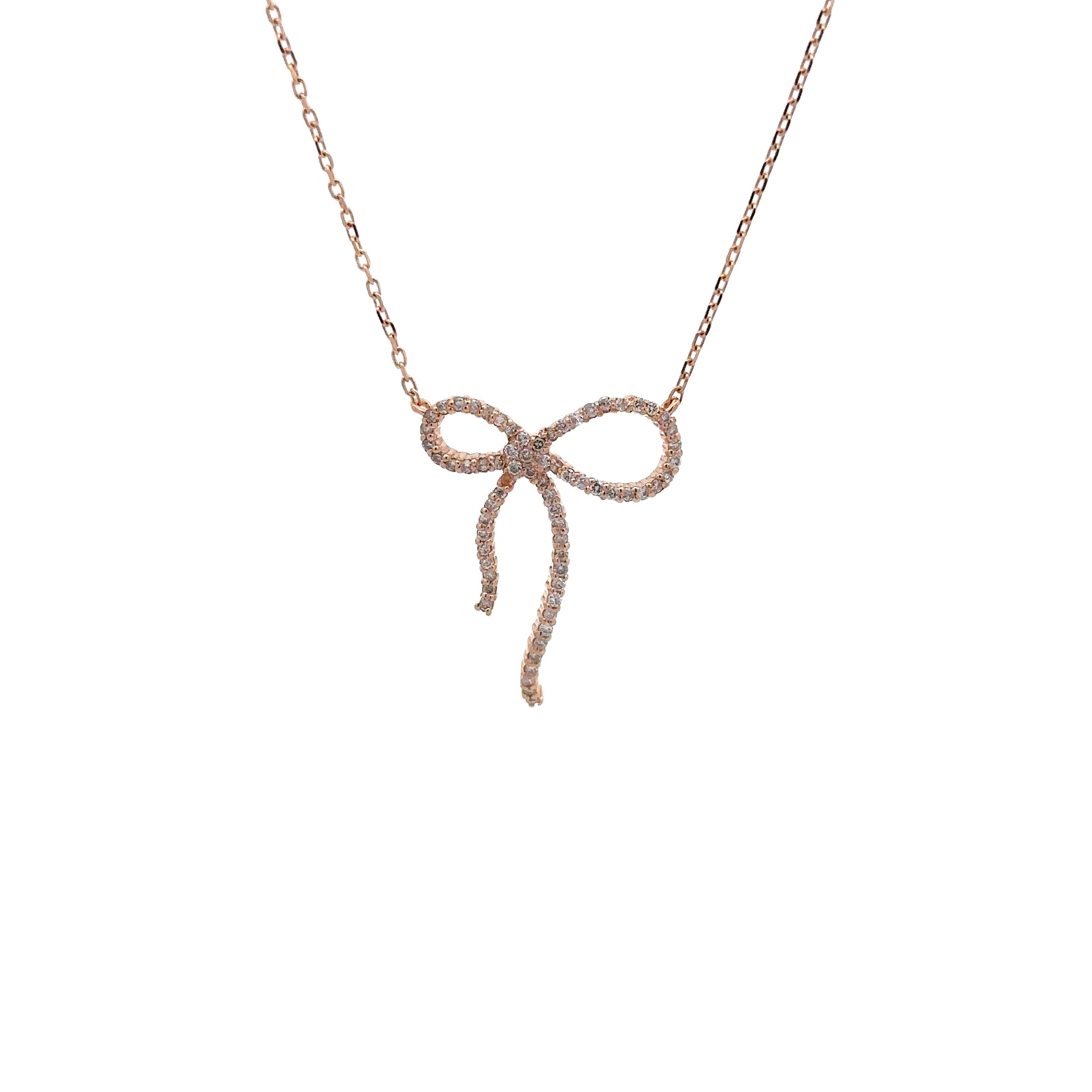 WD1742 14kt Rose Gold Diamond Bow Necklace