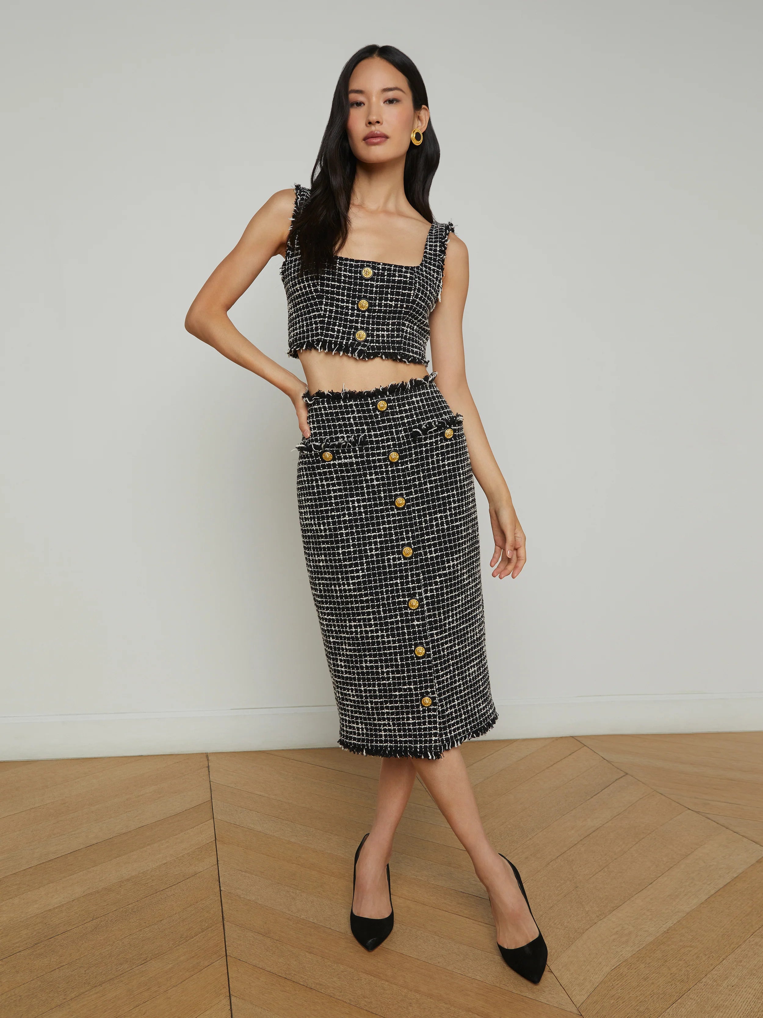 3436FCTbe L'AGENCE Tai Snap Front Midi Skirt