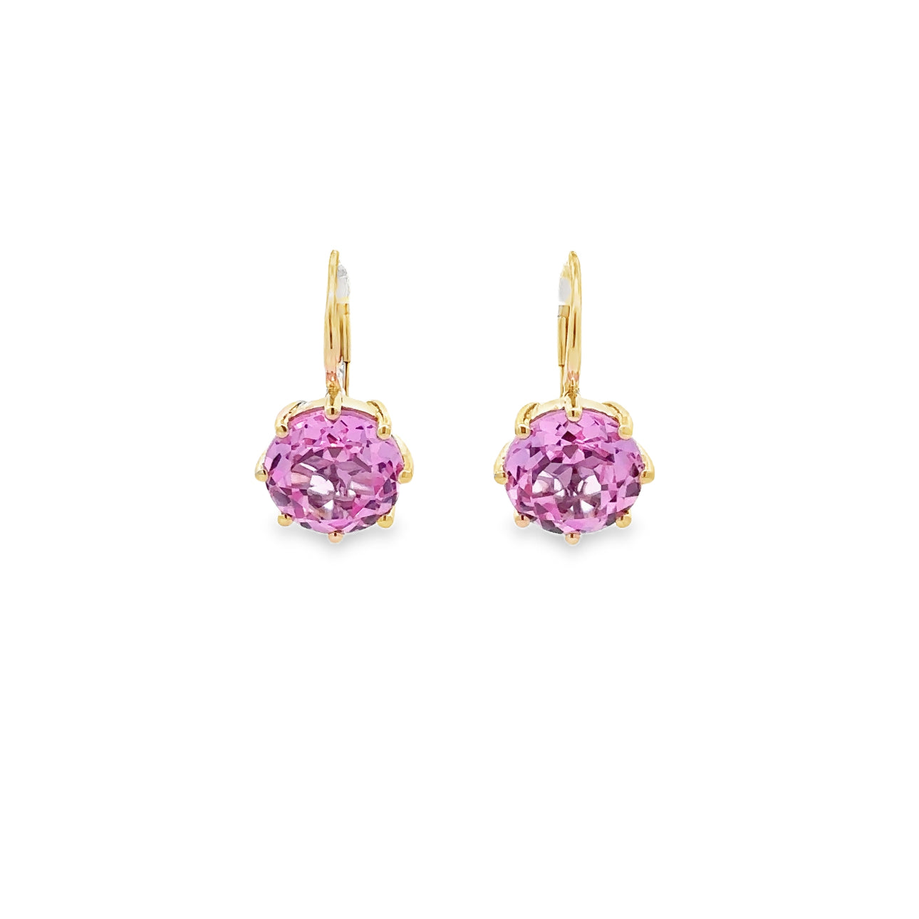 WD1672 14KT GOLD Round Cut Pink Zircon Drop Earrings